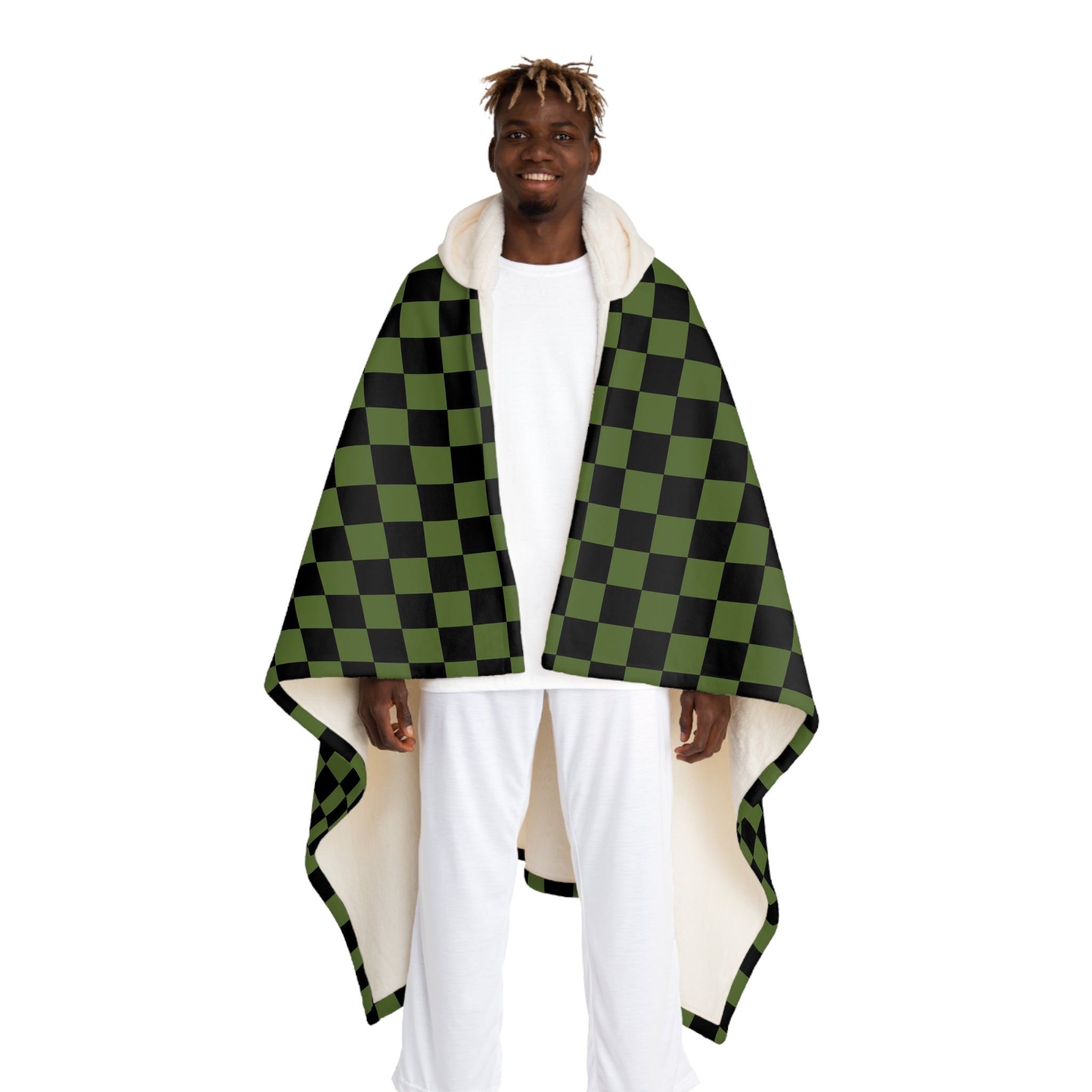 Checkerboard Blue White and Black Hooded Sherpa Fleece Blanket, Artsulli - Art is Long, Life is Short, All Over Prints, Size, One size, Color, Cream, , , 10297412786048196207