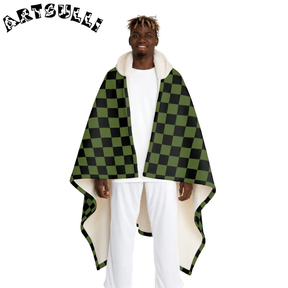 JAKKOUTTHEBXX Checkerboard Blue White and Black Hooded Sherpa Fleece
