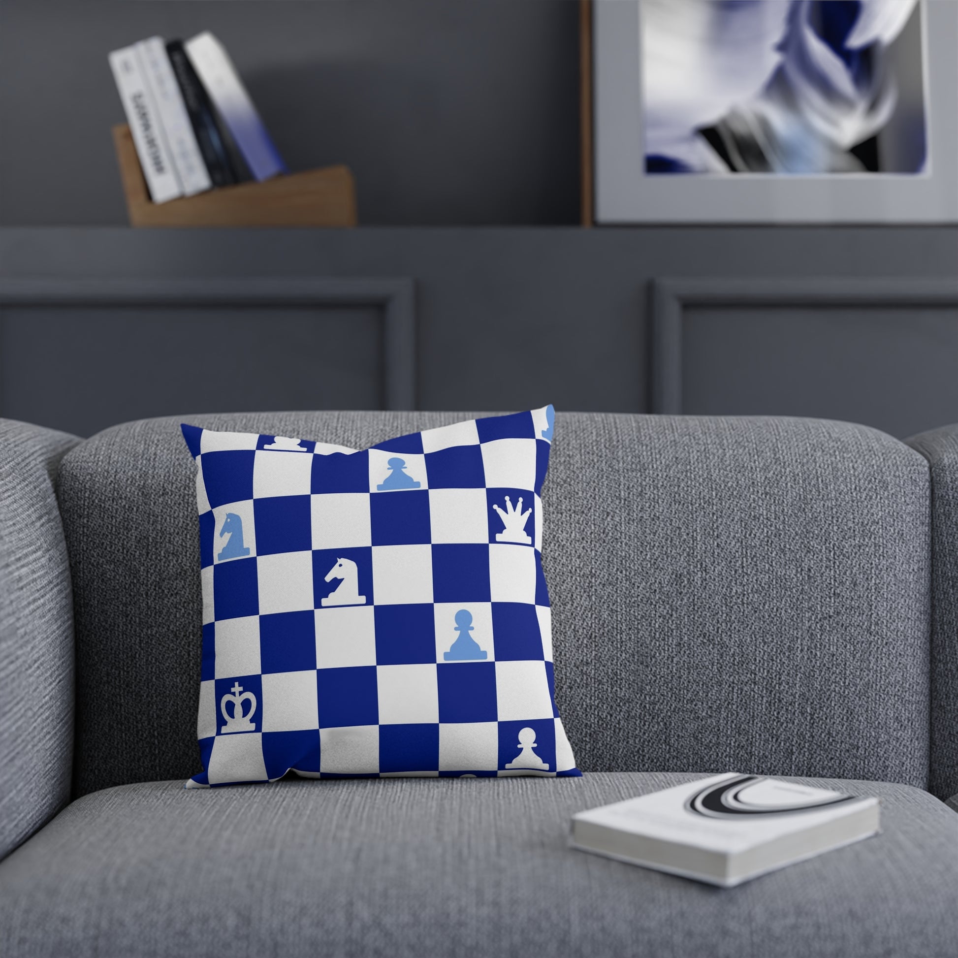 Chessboard Navy Blue Cushion, Artsulli - Art is Long, Life is Short, Home Decor, , , , , , , 