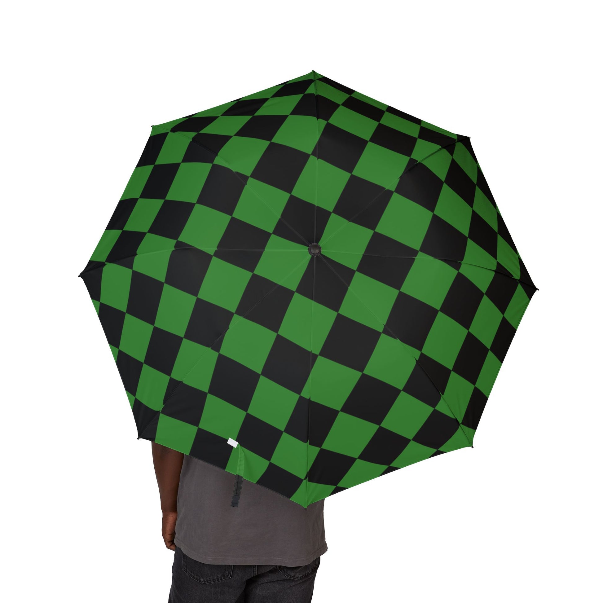 Checkerboard Green and Black Semi-Automatic Foldable Umbrella, Artsulli - Art is Long, Life is Short, Accessories, , , , , , , 