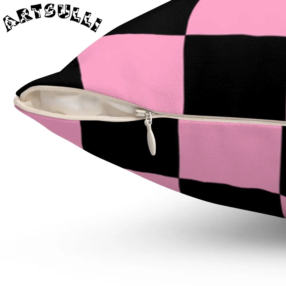 JAKKOUTTHEBXX Checkerboard Black and Pink Spun Polyester Square