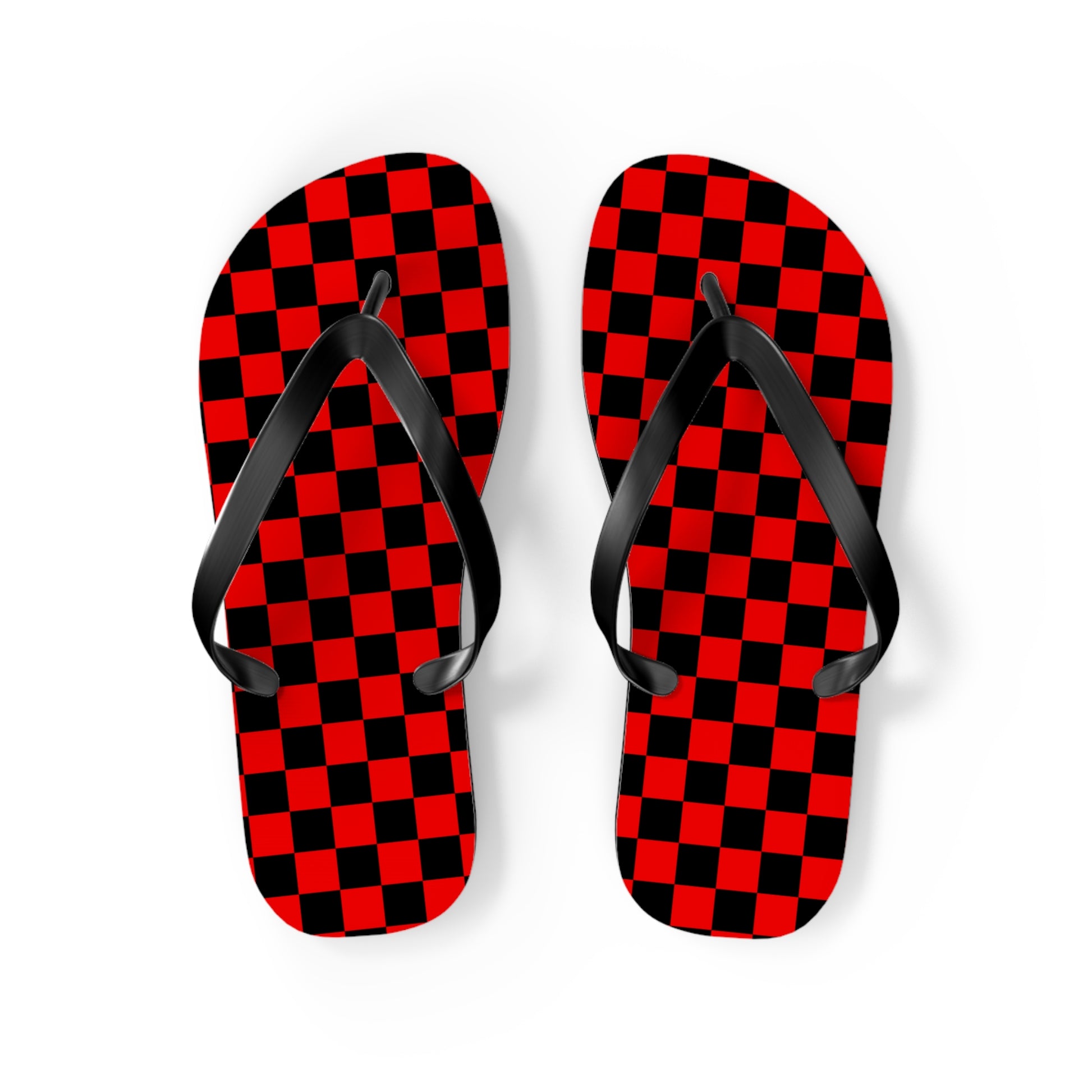 Checkerboard Red and Black Flip Flops, Artsulli - Art is Long, Life is Short, Shoes, Size, M, Color, Black sole, , , 52302301572235902560