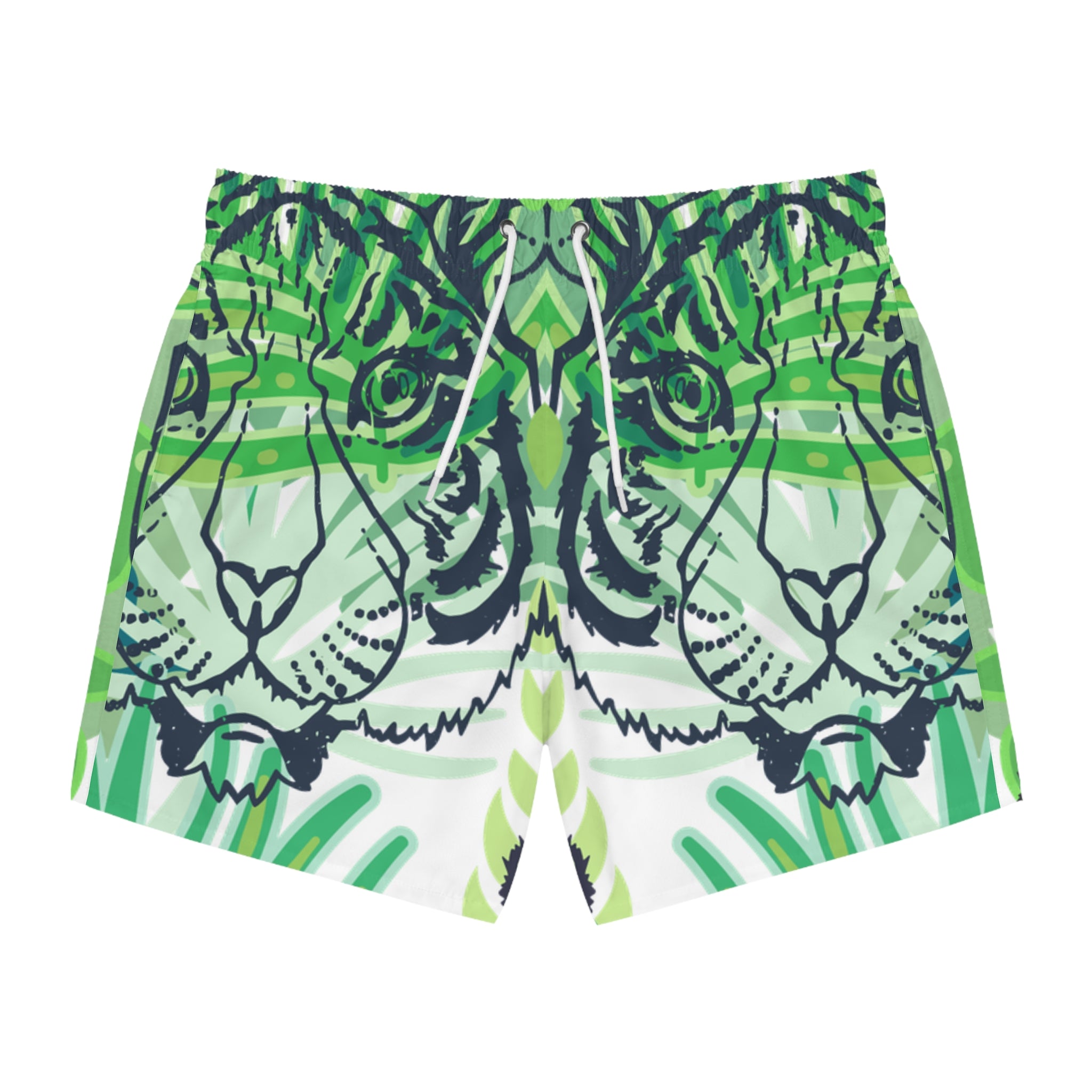 Tropical Jungle Tigers Green Swim Trunks (AOP), Artsulli - Art is Long, Life is Short, All Over Prints, Size, XS, Color, Seam thread color automatically matched to design, , , 21438436136501445767