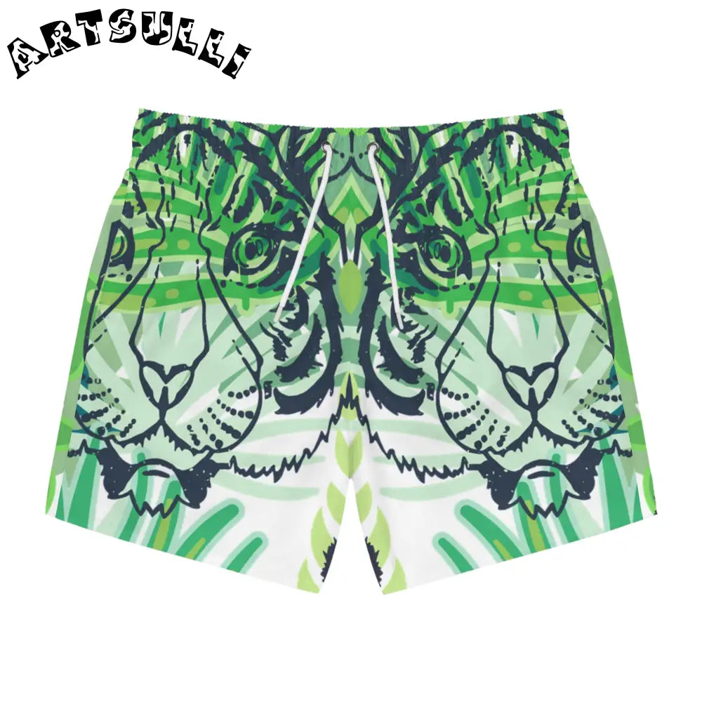 JAKKOUTTHEBXX Tropical Jungle Tigers Green Swim Trunks (AOP)