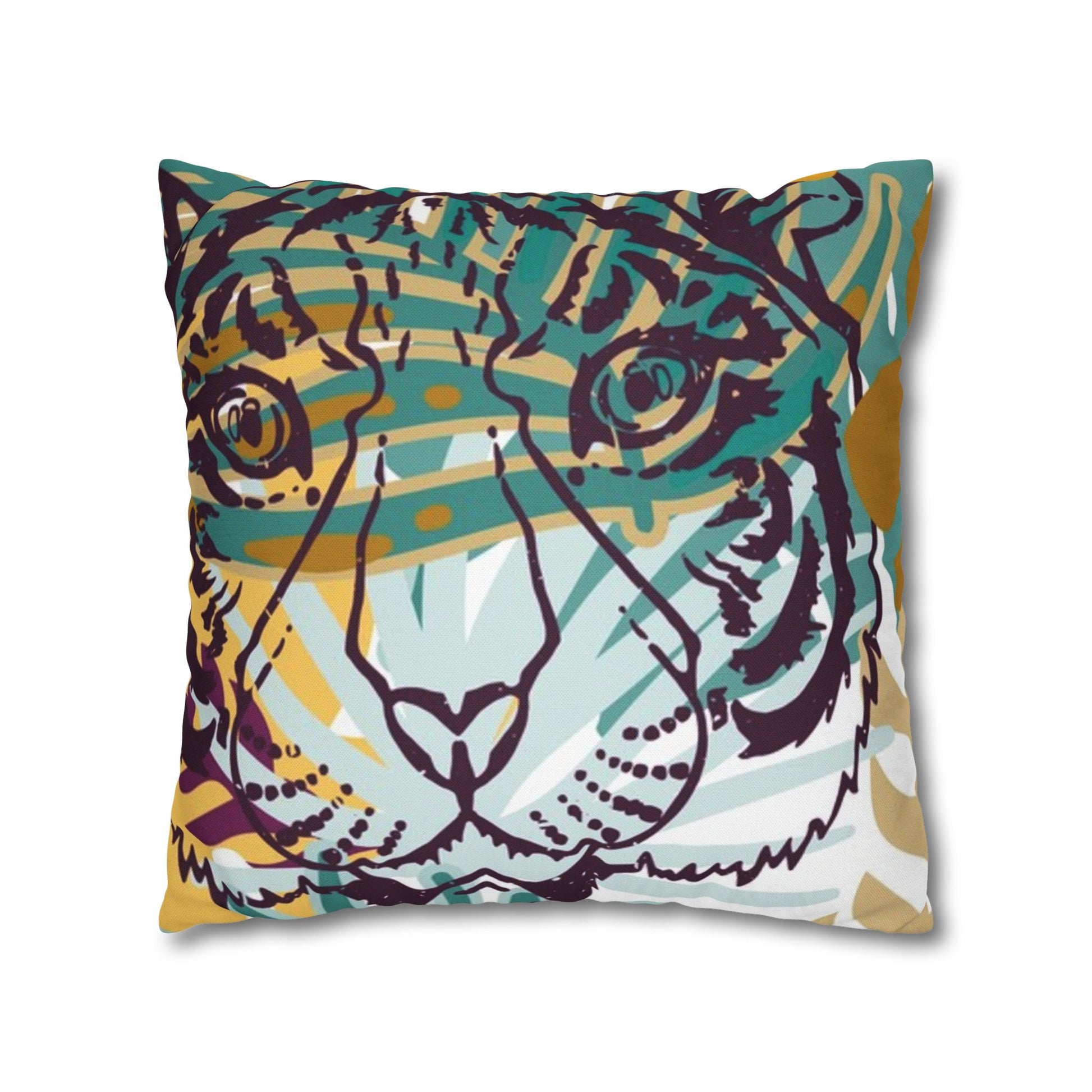 Tropical Jungle Tigers Brown and Green Spun Polyester Square Pillowcase, Artsulli - Art is Long, Life is Short, Home Decor, , , , , , , 