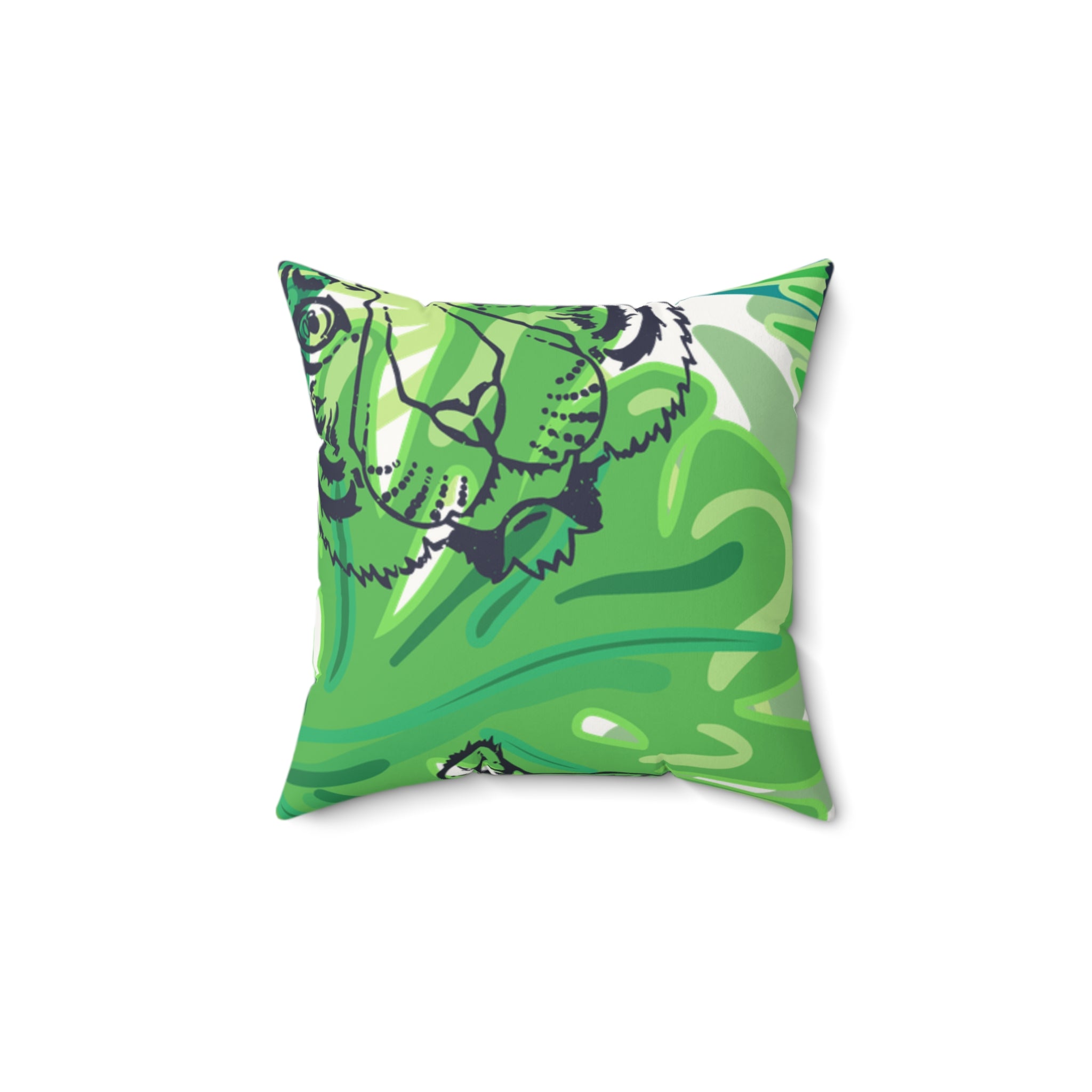 Tropical Jungle Tigers Green Faux Suede Square Pillow, Artsulli - Art is Long, Life is Short, Home Decor, Size, 14" × 14", , , , , 14788480000335