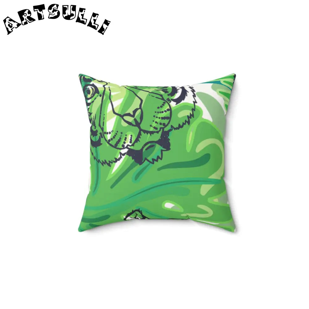 JAKKOUTTHEBXX Tropical Jungle Tigers Green Faux Suede Square Pillow