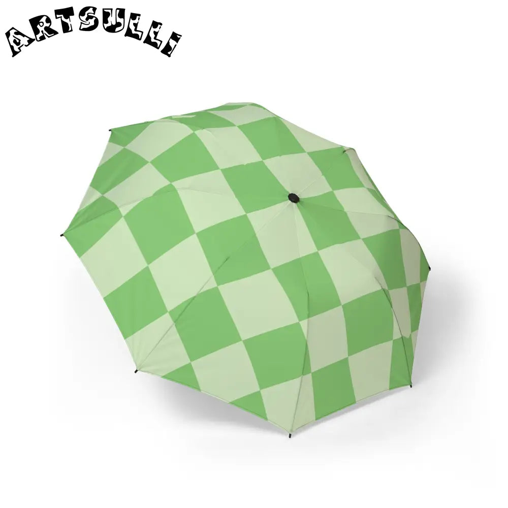 JAKKOUTTHEBXX Checkerboard Green Semi-Automatic Foldable Umbrella
