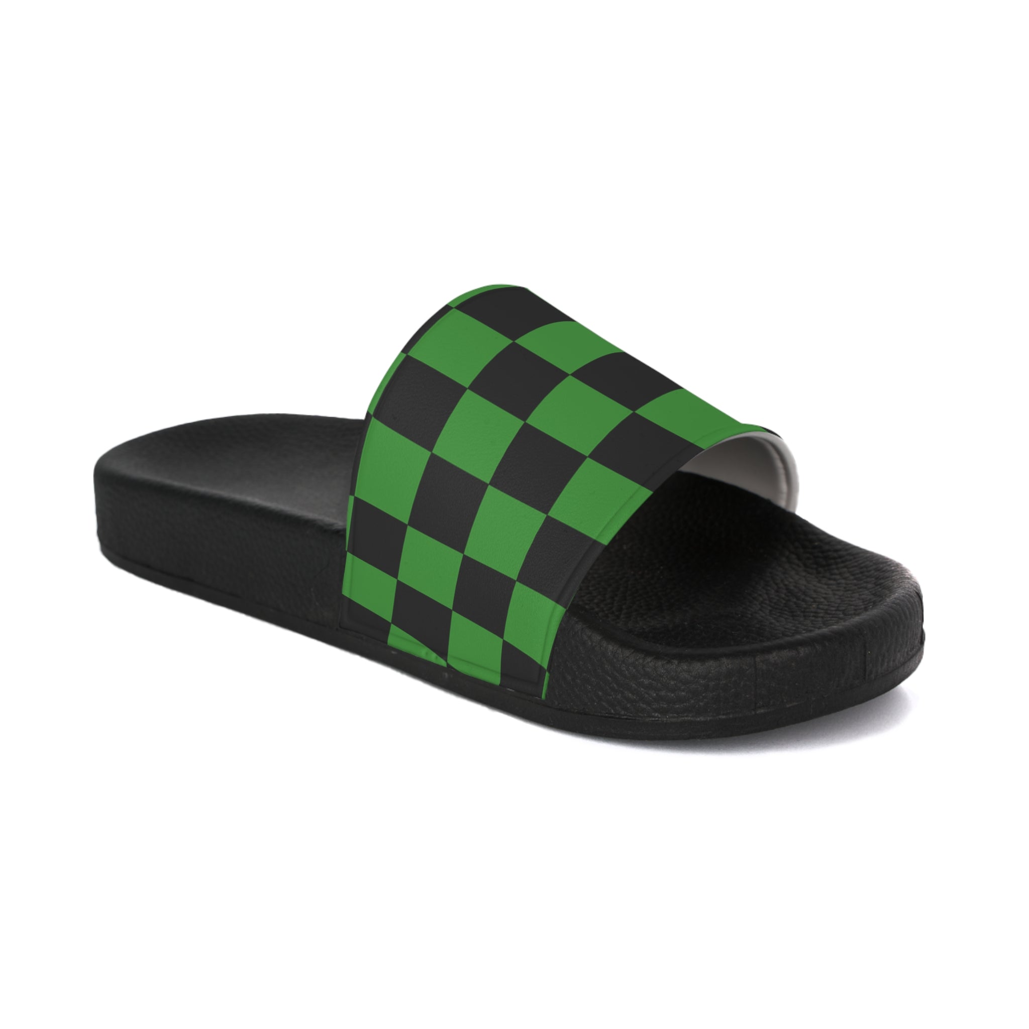 Checkerboard Green and Black Women's Slide Sandals, Artsulli - Art is Long, Life is Short, Shoes, Color, Black sole, Size, US 5, , , 28291926697912389855