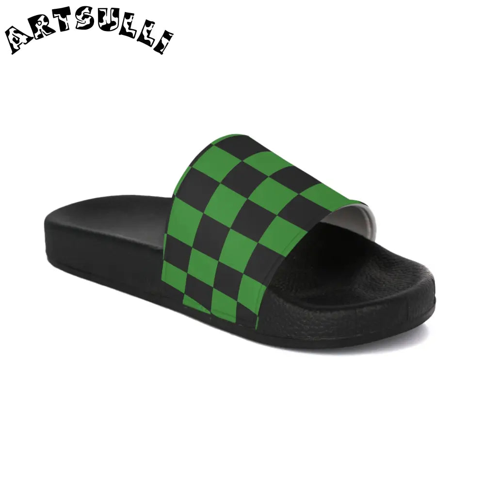 JAKKOUTTHEBXX Checkerboard Green and Black Women’s Slide Sandals