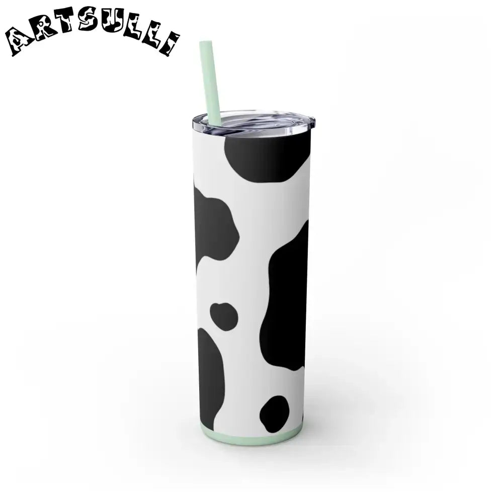 JAKKOUTTHEBXX White cow print skinny tumbler with clear lid