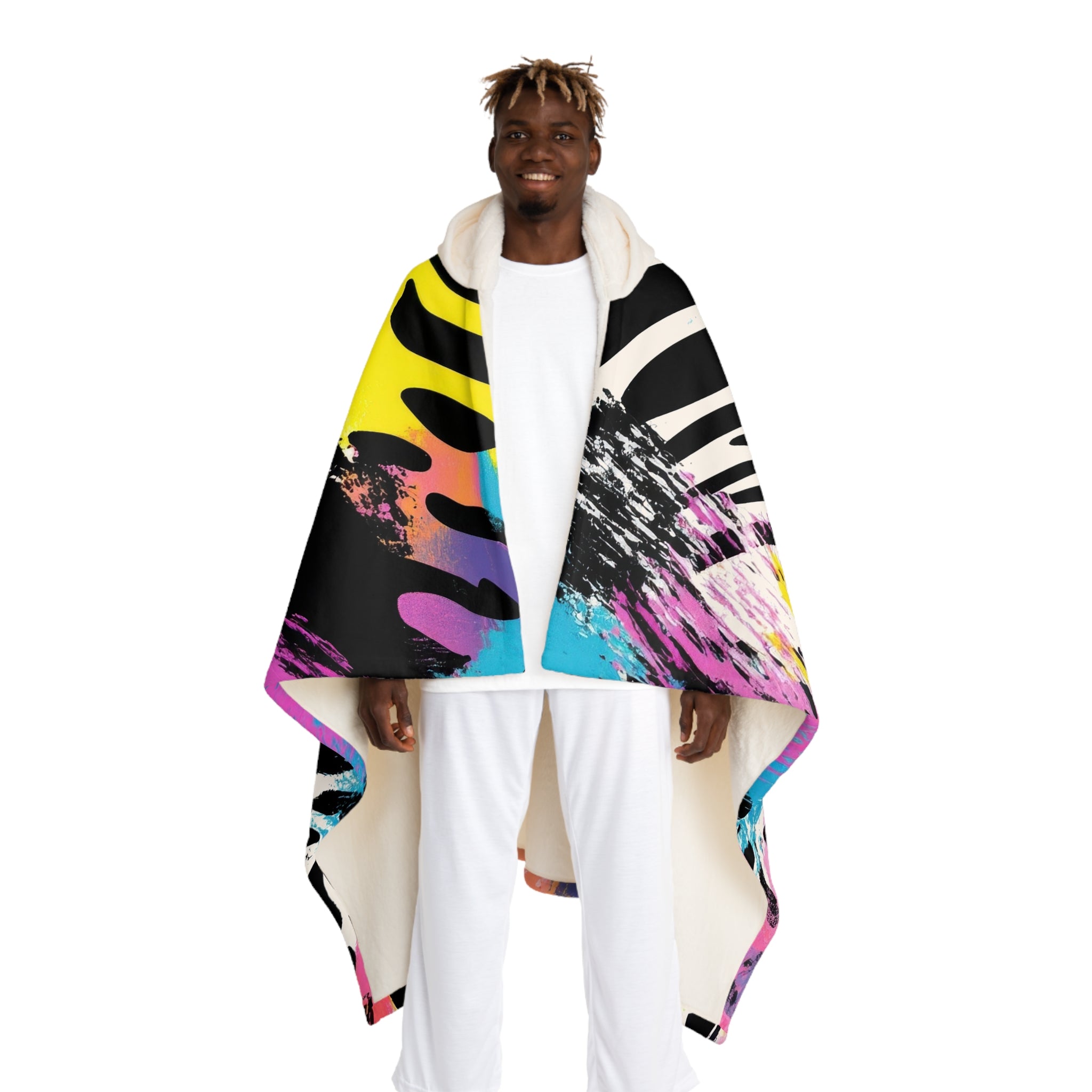 Zebra Stripes x Leopard Print x Paint Splatter Multi-Color II Hooded Sherpa Fleece Blanket, Artsulli - Art is Long, Life is Short, All Over Prints, Size, One size, Color, Cream, , , 17733901537856