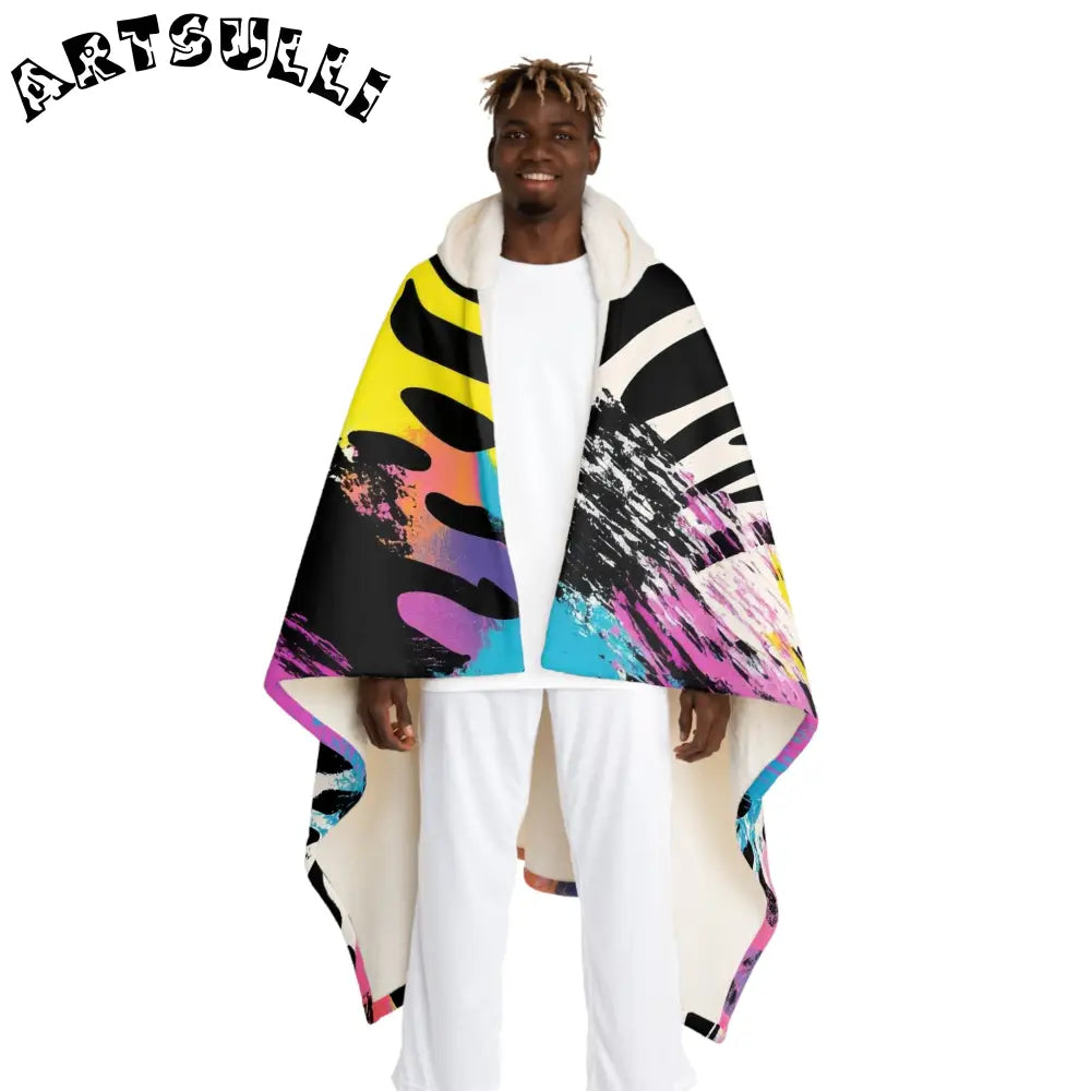 Zebra Stripes x Leopard Print x Paint Splatter Multi-Color II Hooded Sherpa Fleece Blanket, Artsulli - Art is Long, Life is Short, All Over Prints, Size, One size, Color, Cream, , , 17733901537856