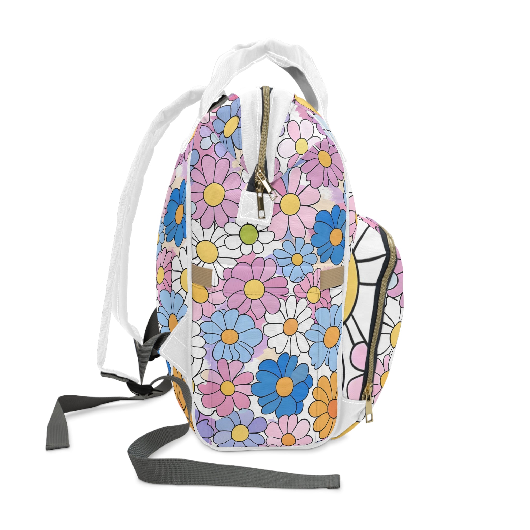 Flower Hour Purple and Blue Multifunctional Diaper Backpack, Artsulli - Art is Long, Life is Short, Bags, , , , , , , 