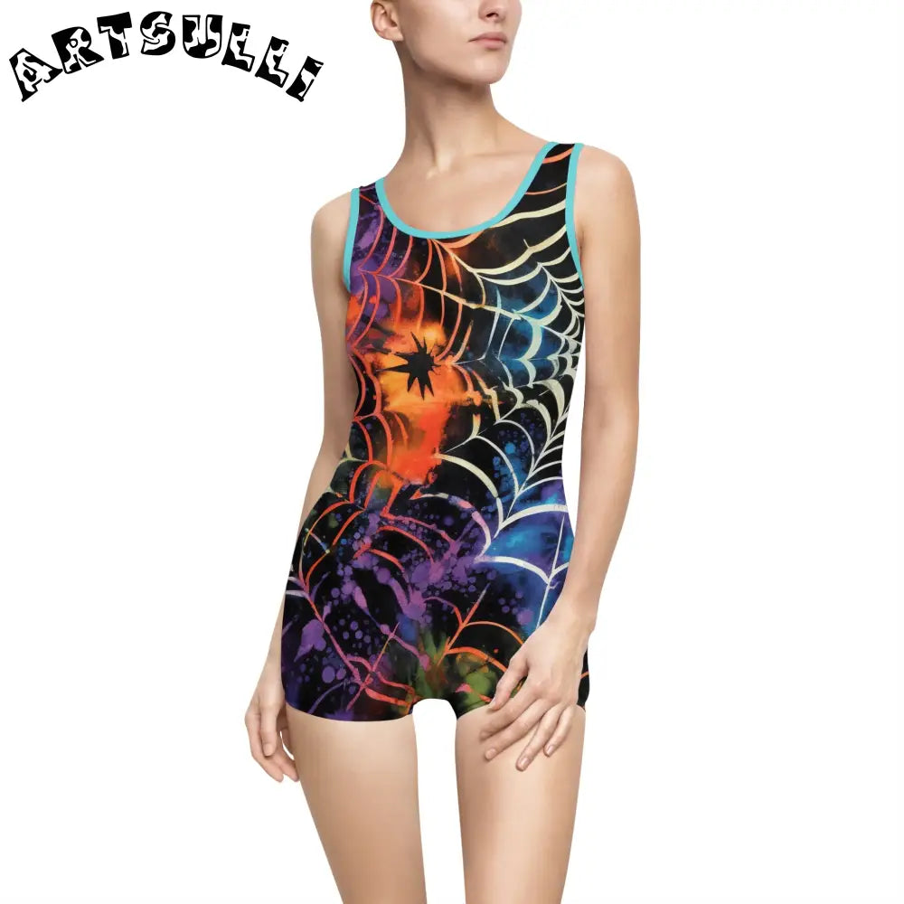 JAKKOUTTHEBXX Colorful Spider Web One-Piece Swimsuit 2025