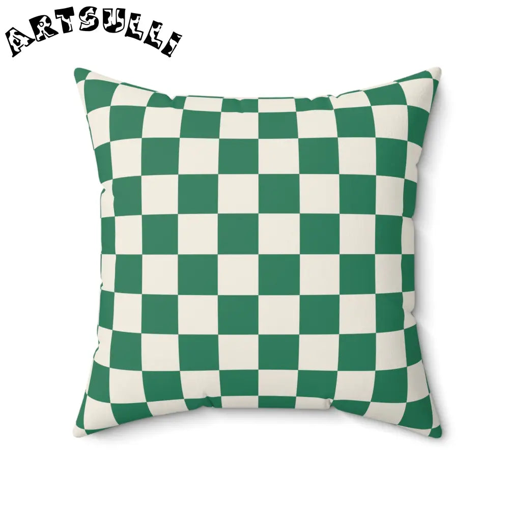 JAKKOUTTHEBXX Checkerboard Dark Green Spun Polyester Square Pillow