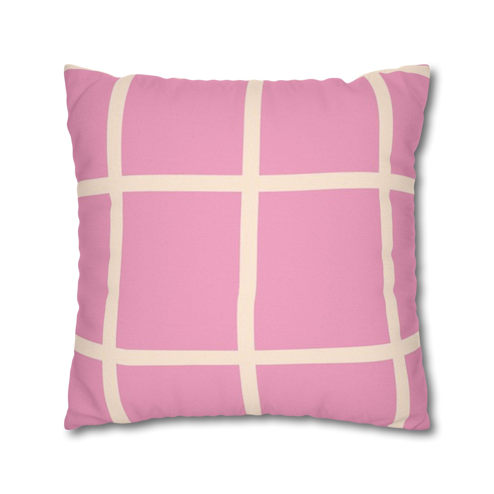 Pink Grid Cloth Sim Spun Polyester Square Pillowcase, Artsulli - Art is Long, Life is Short, Home Decor, , , , , , , 