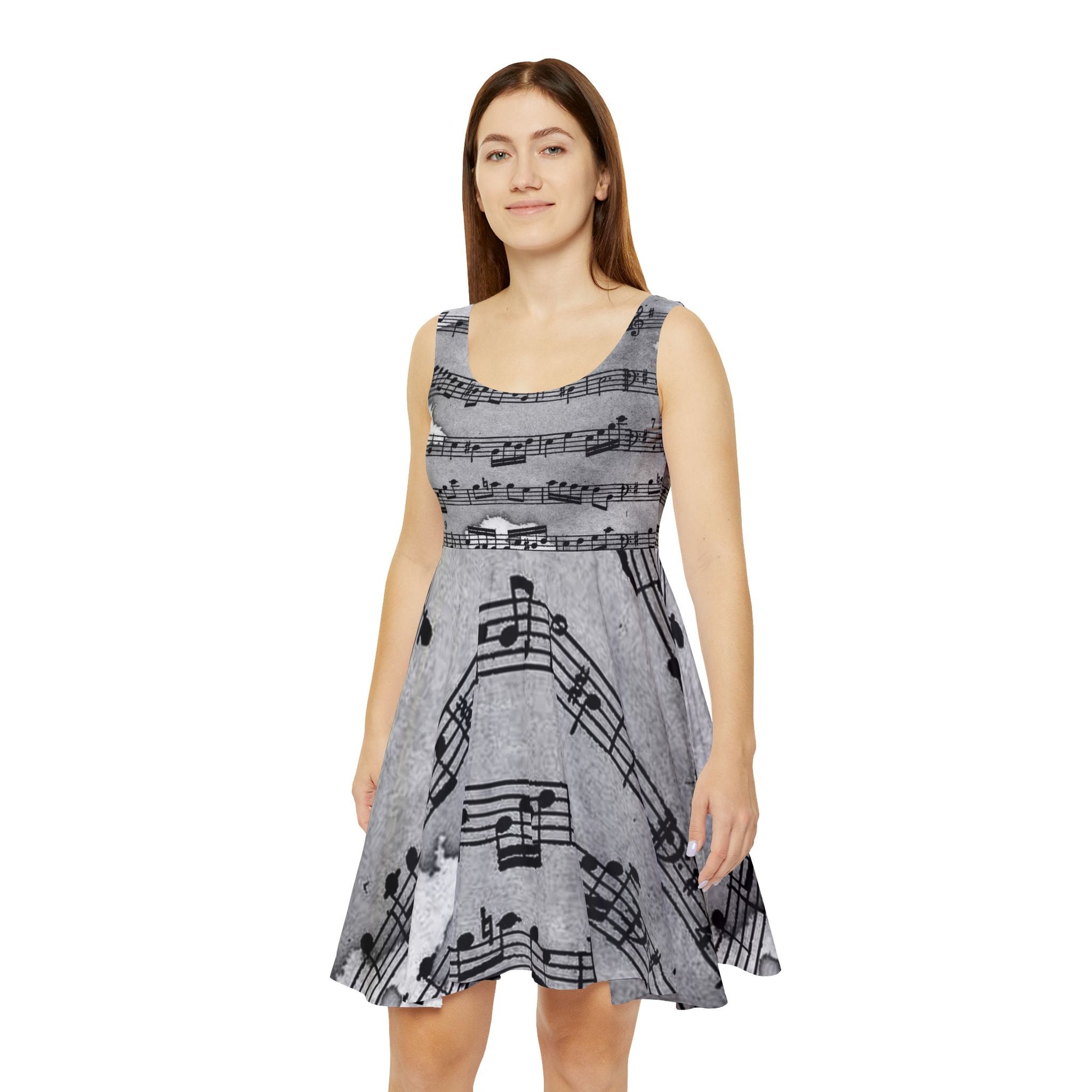 Drip Spill Type Beat Sheet Music Black Women's Skater Dress (AOP), Artsulli - Art is Long, Life is Short, All Over Prints, , , , , , , 