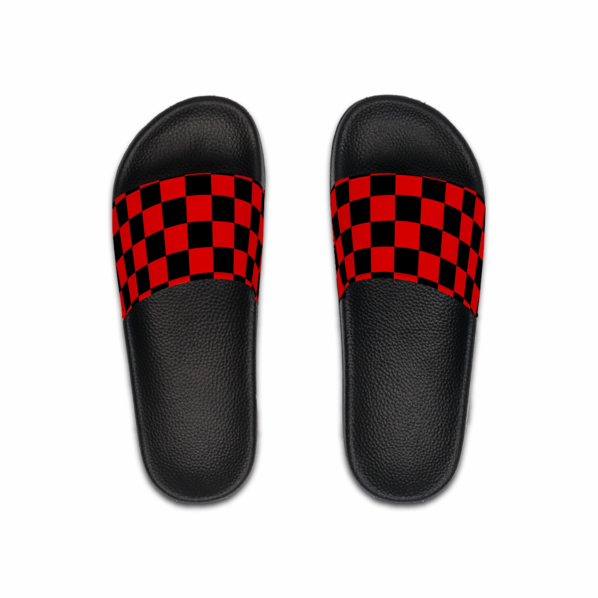 Checkerboard Red and Black Men's Slide Sandals, Artsulli - Art is Long, Life is Short, Shoes, Color, Black sole, Size, US 6, , , 26076123244048434773