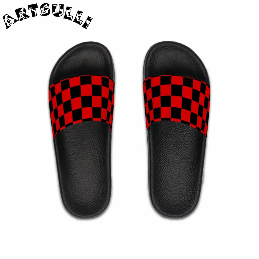 JAKKOUTTHEBXX Checkerboard Red and Black Men’s Slide Sandals