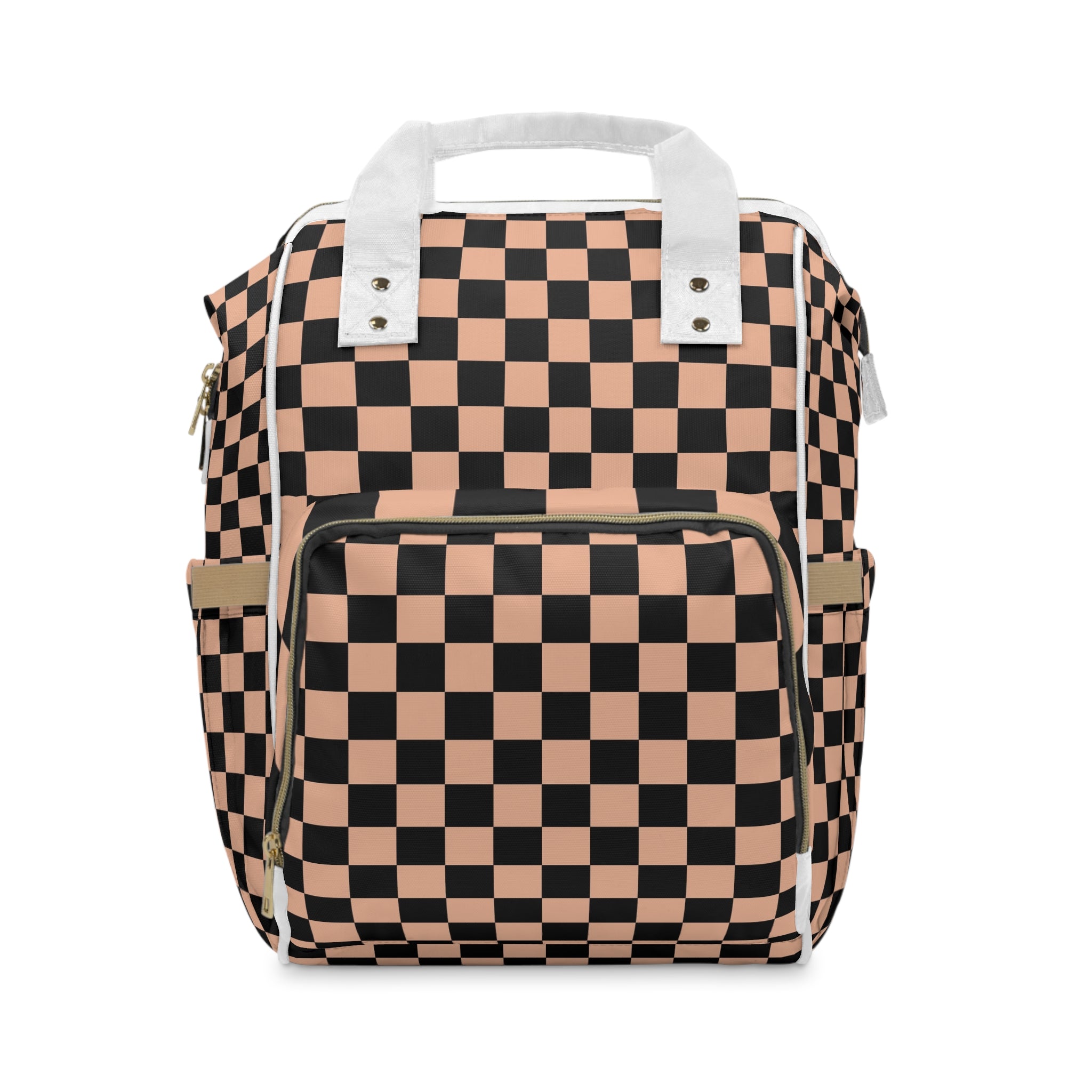 Checkerboard Soft Orange and Black Multifunctional Diaper Backpack, Artsulli - Art is Long, Life is Short, Bags, Size, 15.0" × 10.8" × 6.7'', , , , , 19238428977841596090