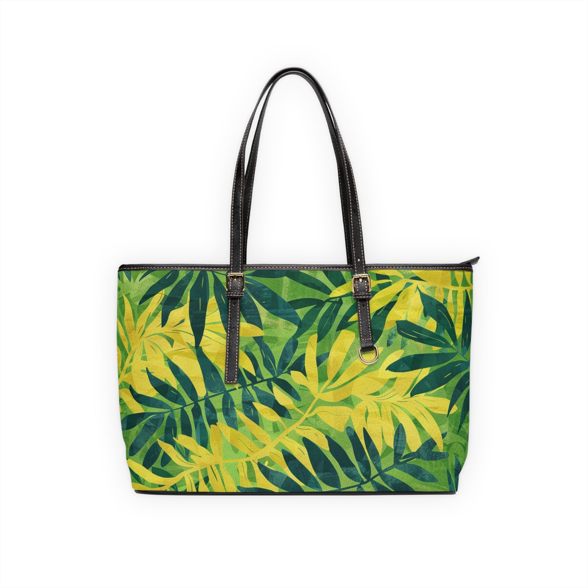 Green Leaf x Yellow Leaf x Tropical x Jungle II PU Leather Shoulder Bag, Artsulli - Art is Long, Life is Short, Bags, Size, 17" x 11", Color, Black, , , 54477821843293570282