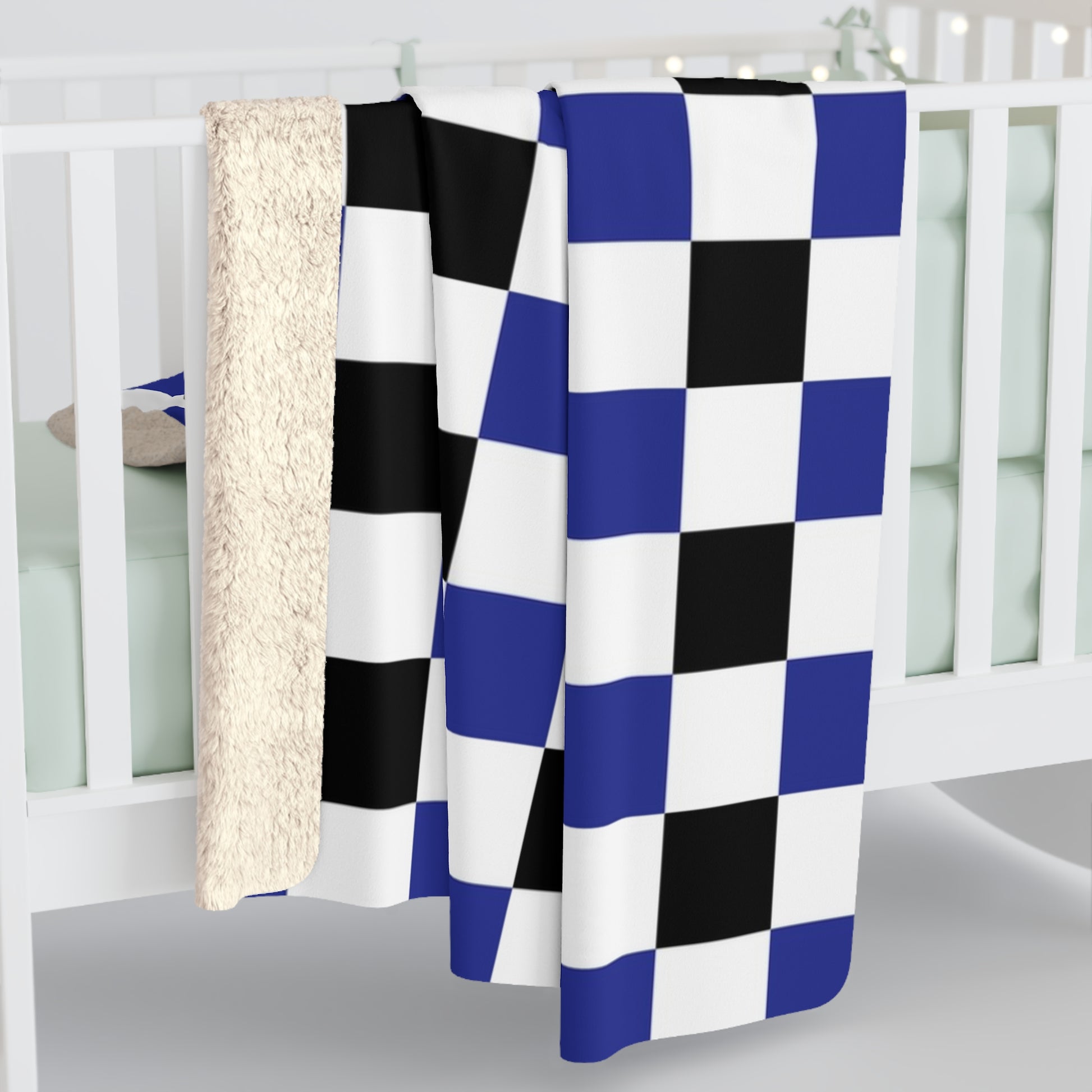 Checkerboard Blue White and Black Sherpa Fleece Blanket, Artsulli - Art is Long, Life is Short, Home Decor, , , , , , , 