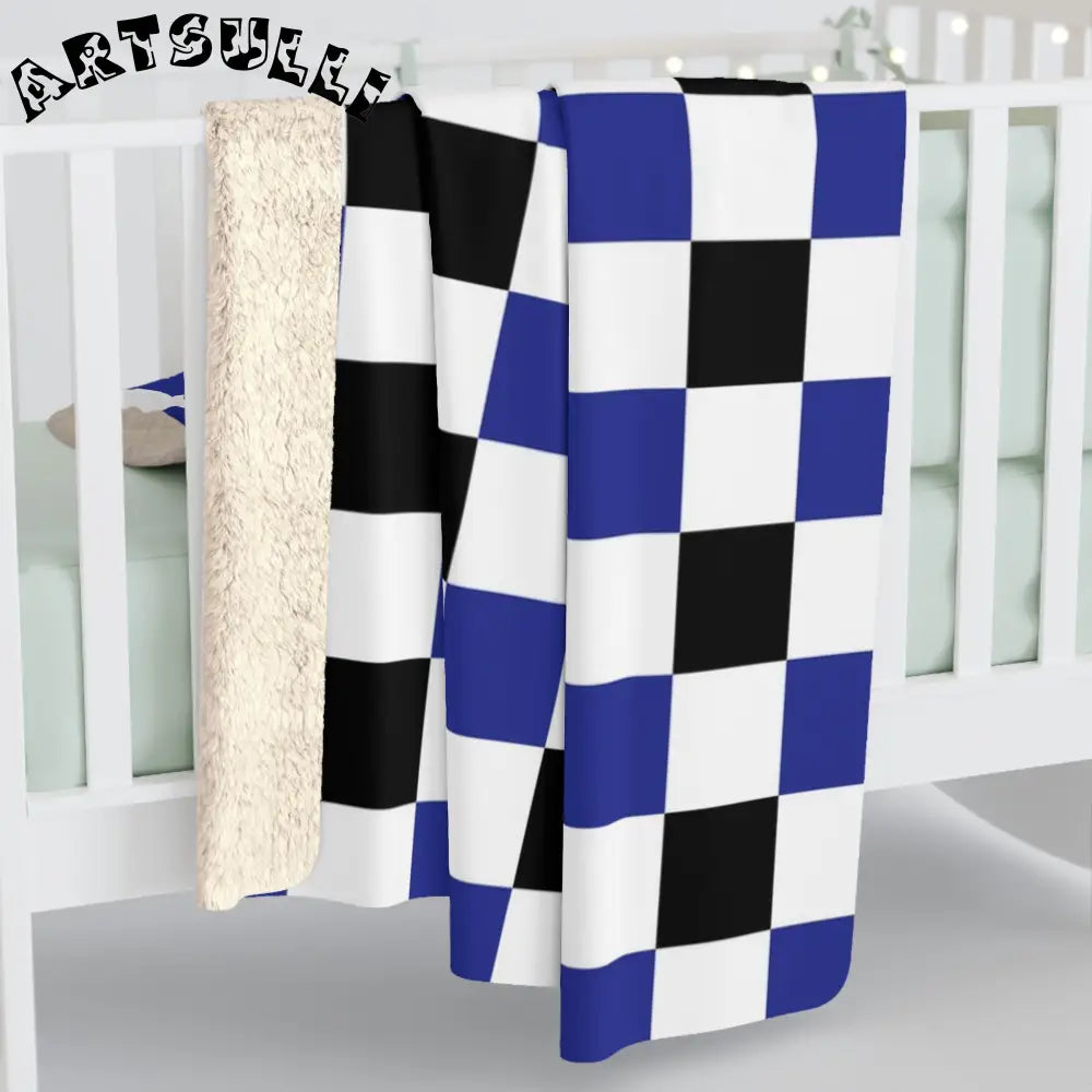 JAKKOUTTHEBXX Checkerboard Blue White and Black Sherpa Fleece