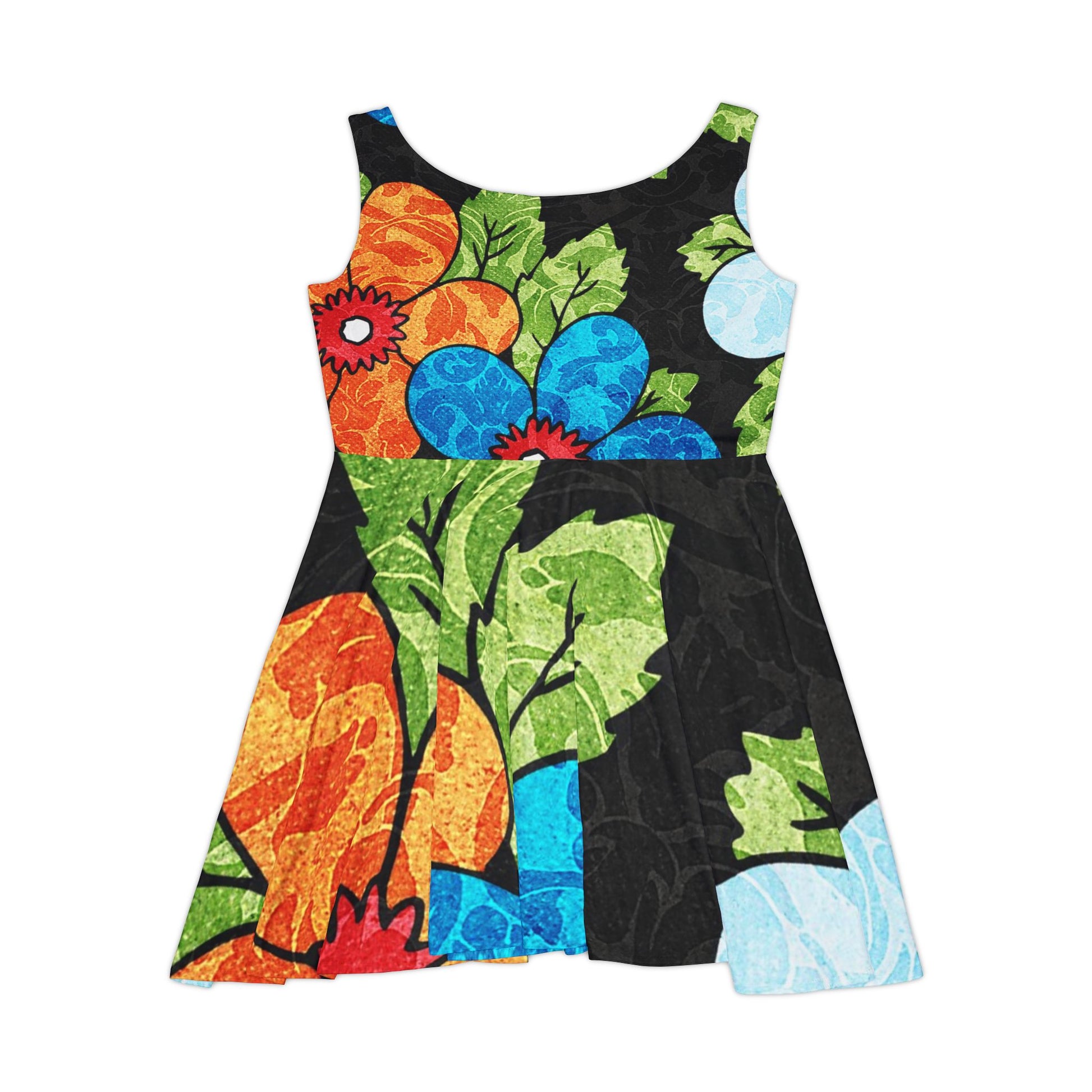 Groovy Black Floral Kl Women's Skater Dress (AOP), Artsulli - Art is Long, Life is Short, All Over Prints, , , , , , , 