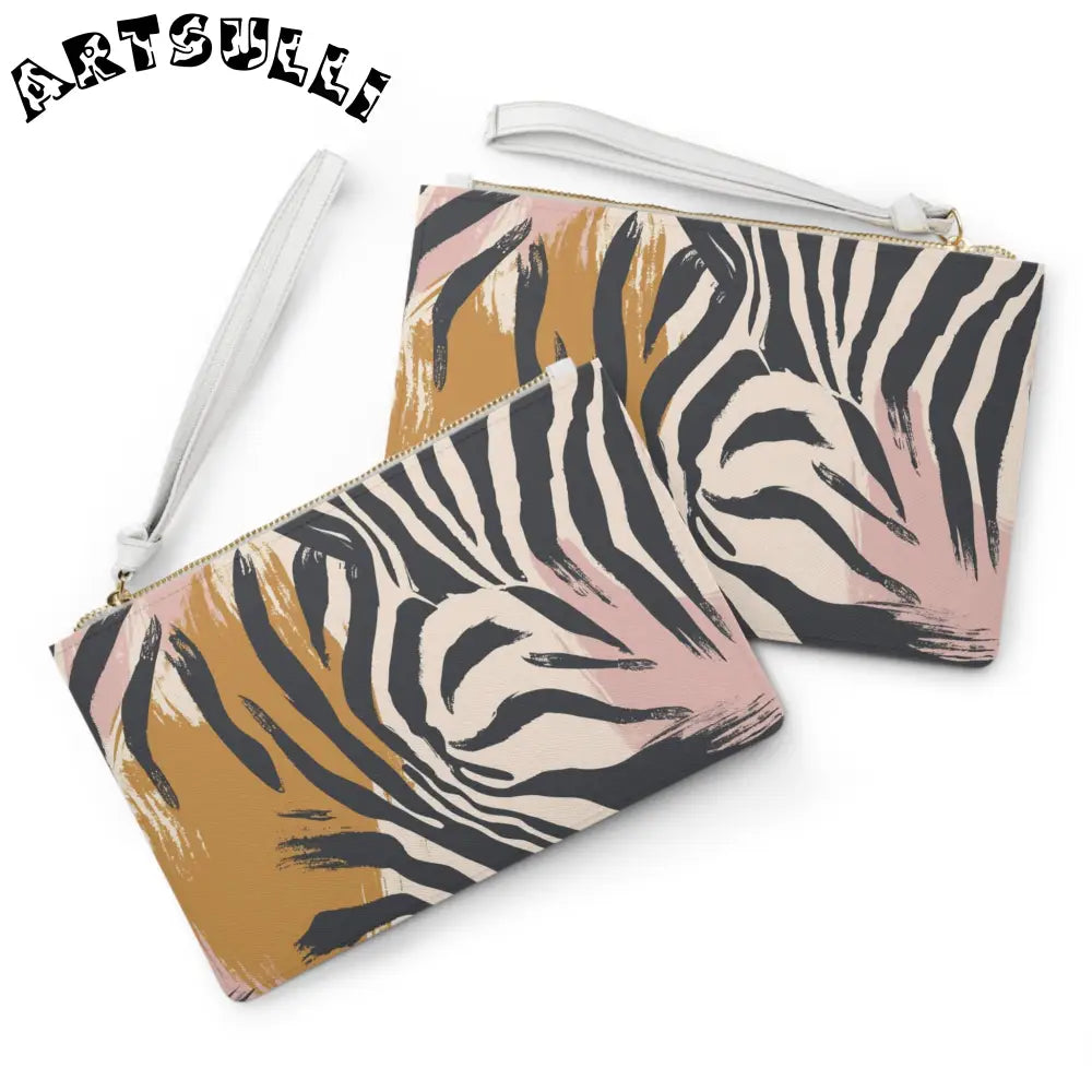 JAKKOUTTHEBXX Abstract Zebra Print Brown Pink Clutch Bag with White