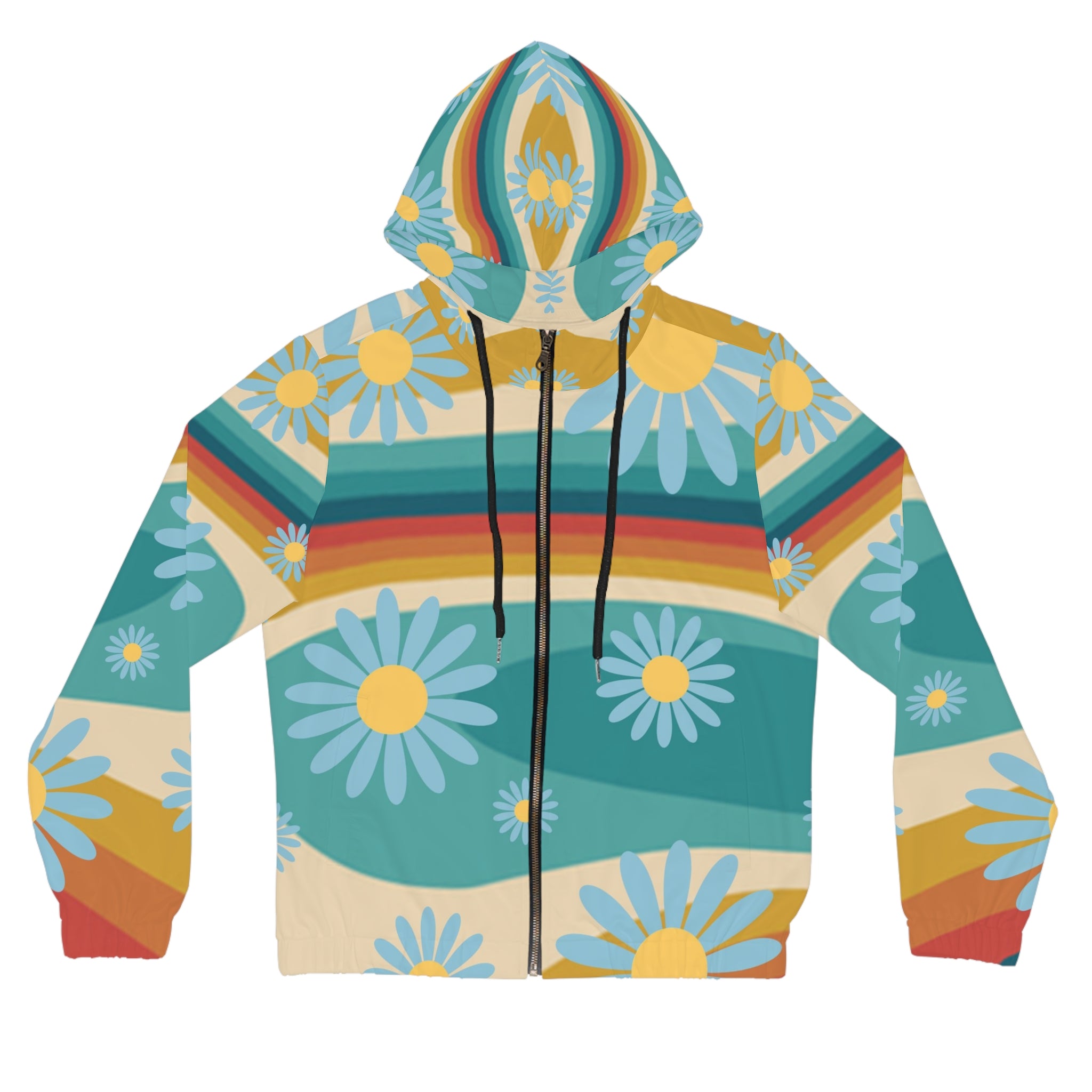 Psychedelic Floral Hills Multi-Color Women’s Full-Zip Hoodie (AOP), Artsulli - Art is Long, Life is Short, All Over Prints, Size, XS, Color, Black, , , 53959493773345580557