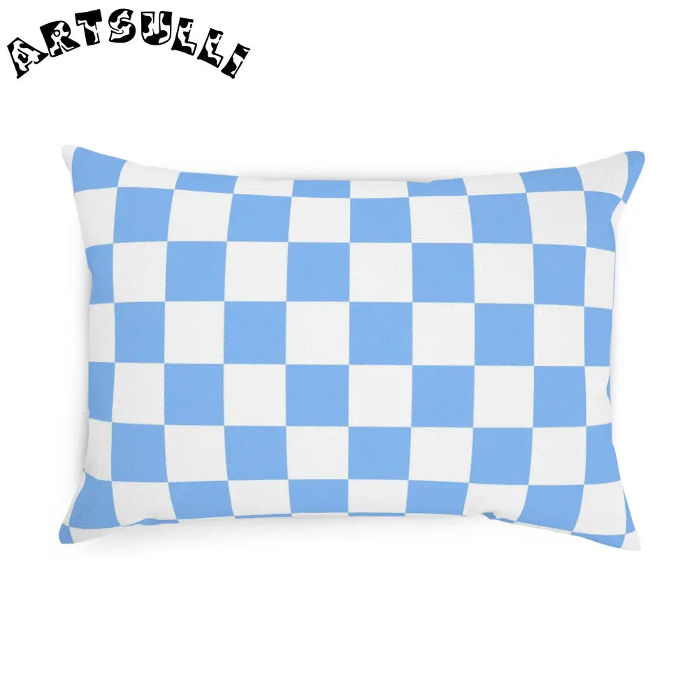 JAKKOUTTHEBXX Checkerboard White and Light Blue Cushion