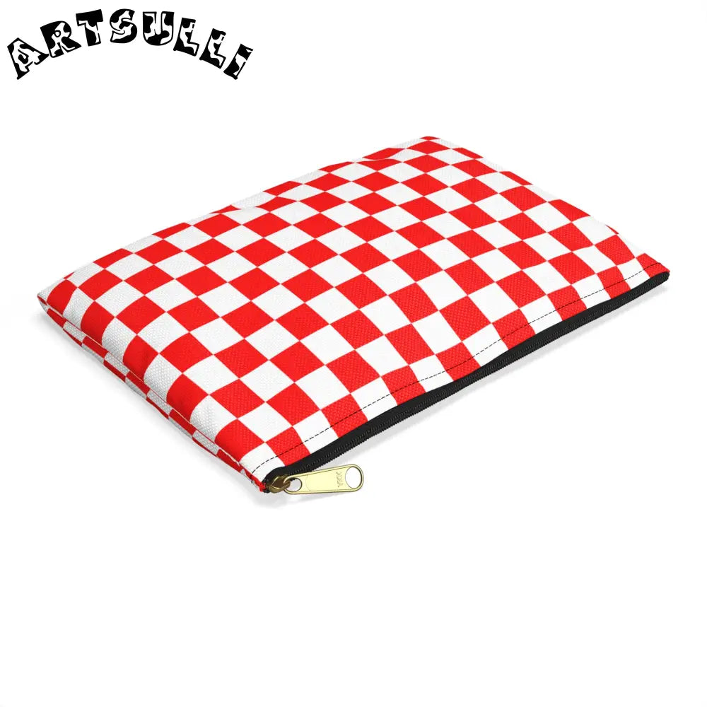 JAKKOUTTHEBXX Checkerboard Red and White Accessory Pouch
