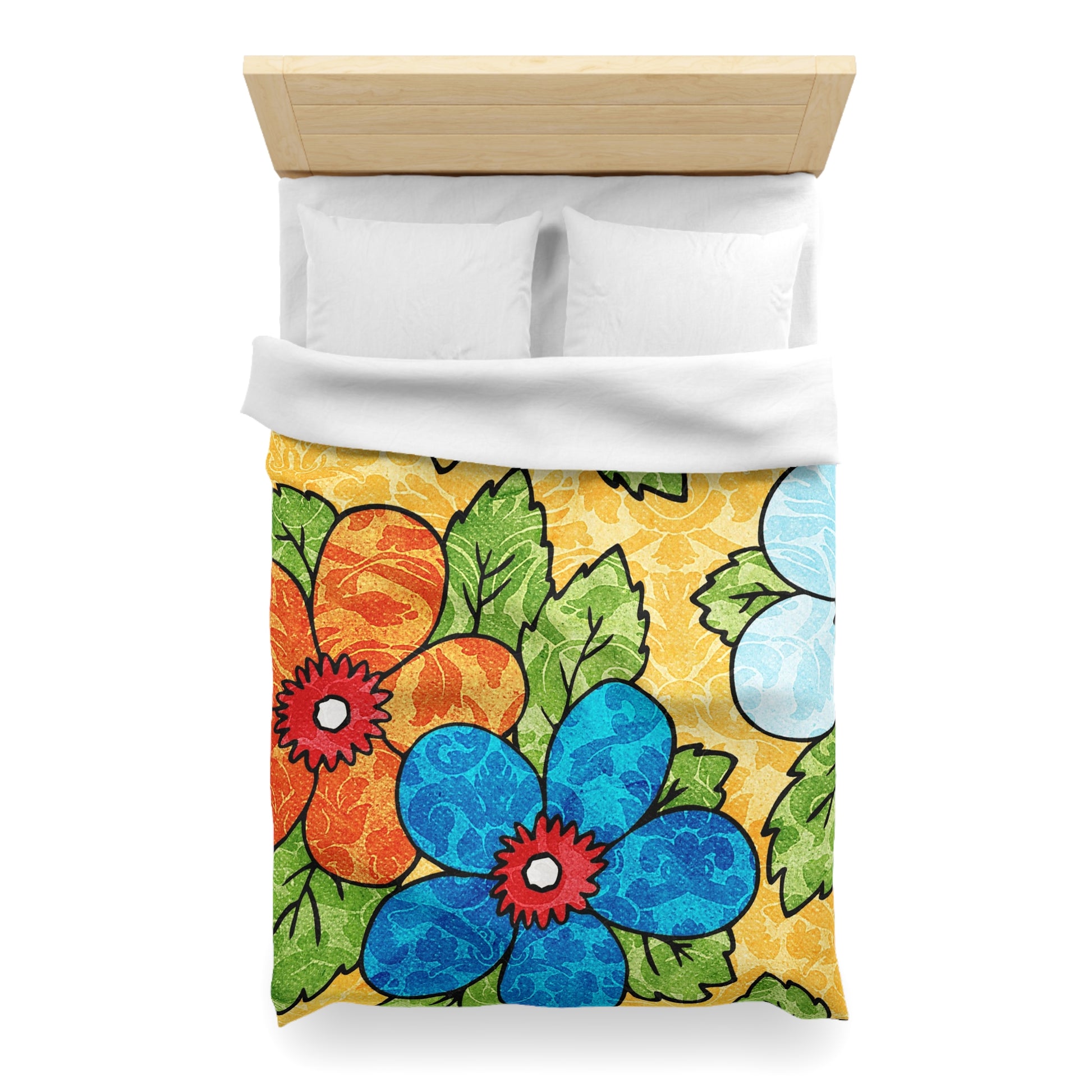 Groovy Yellow Floral Kl Microfiber Duvet Cover, Artsulli - Art is Long, Life is Short, Home Decor, , , , , , , 