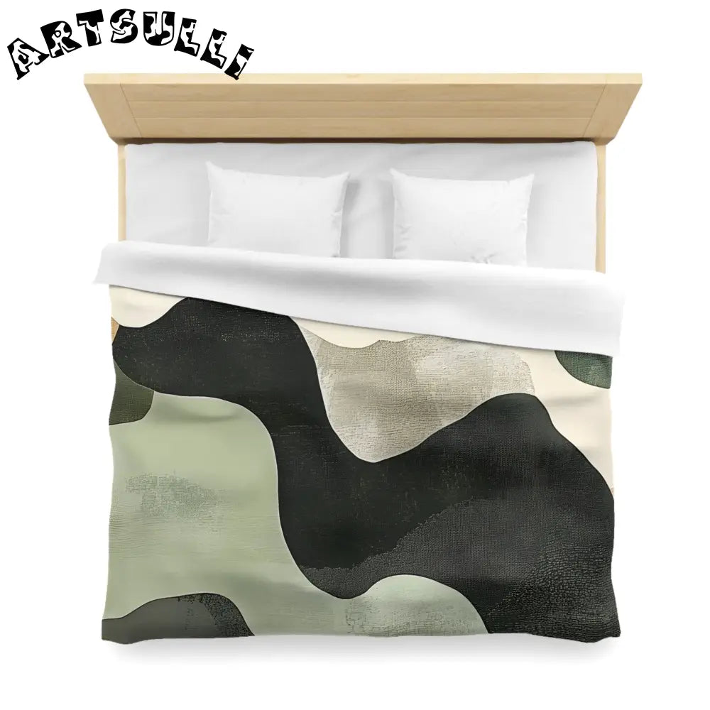 JAKKOUTTHEBXX Abstract Green Black Off White Wavy Pattern Duvet
