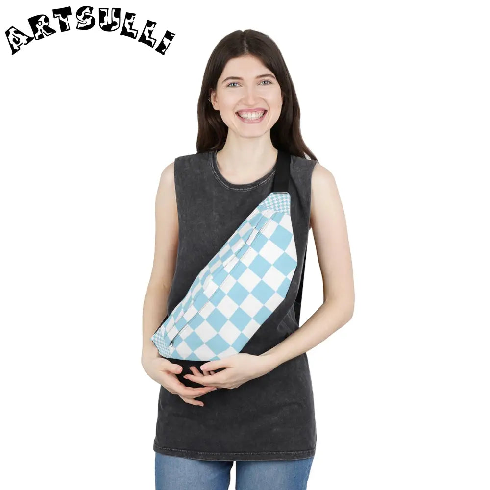 JAKKOUTTHEBXX Checkerboard Sky Blue Large Fanny Pack JAKKOUTTHEBXX