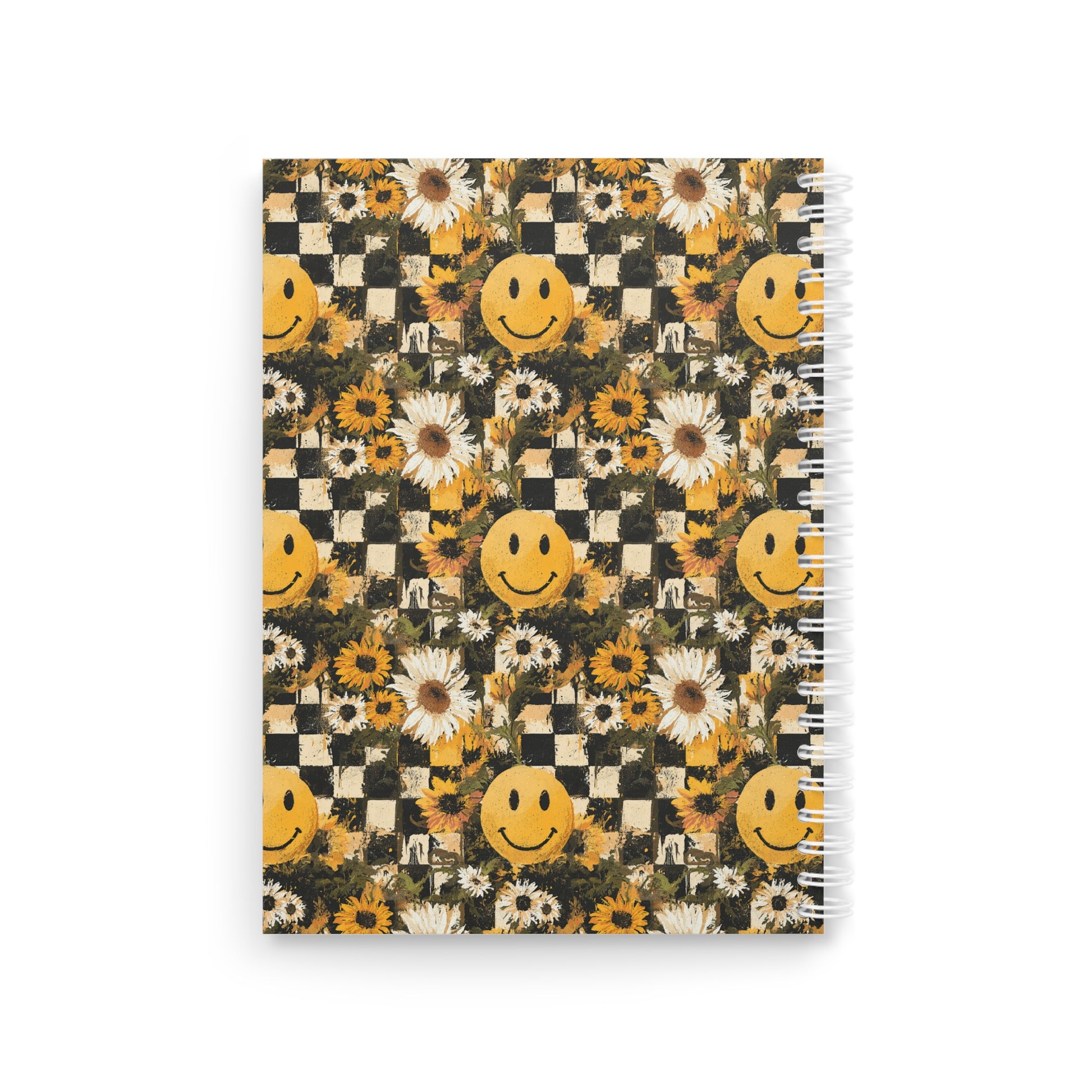 Smiley Face x Checkerboard x Sunflowers x Trippy x Vintage Black and Yellow Spiral Notebook, Artsulli - Art is Long, Life is Short, Paper products, , , , , , , 