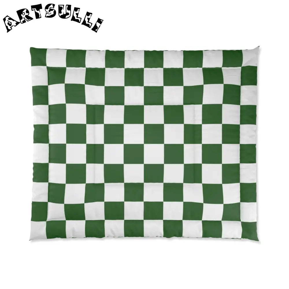 JAKKOUTTHEBXX Checkerboard White and Dark Green Comforter