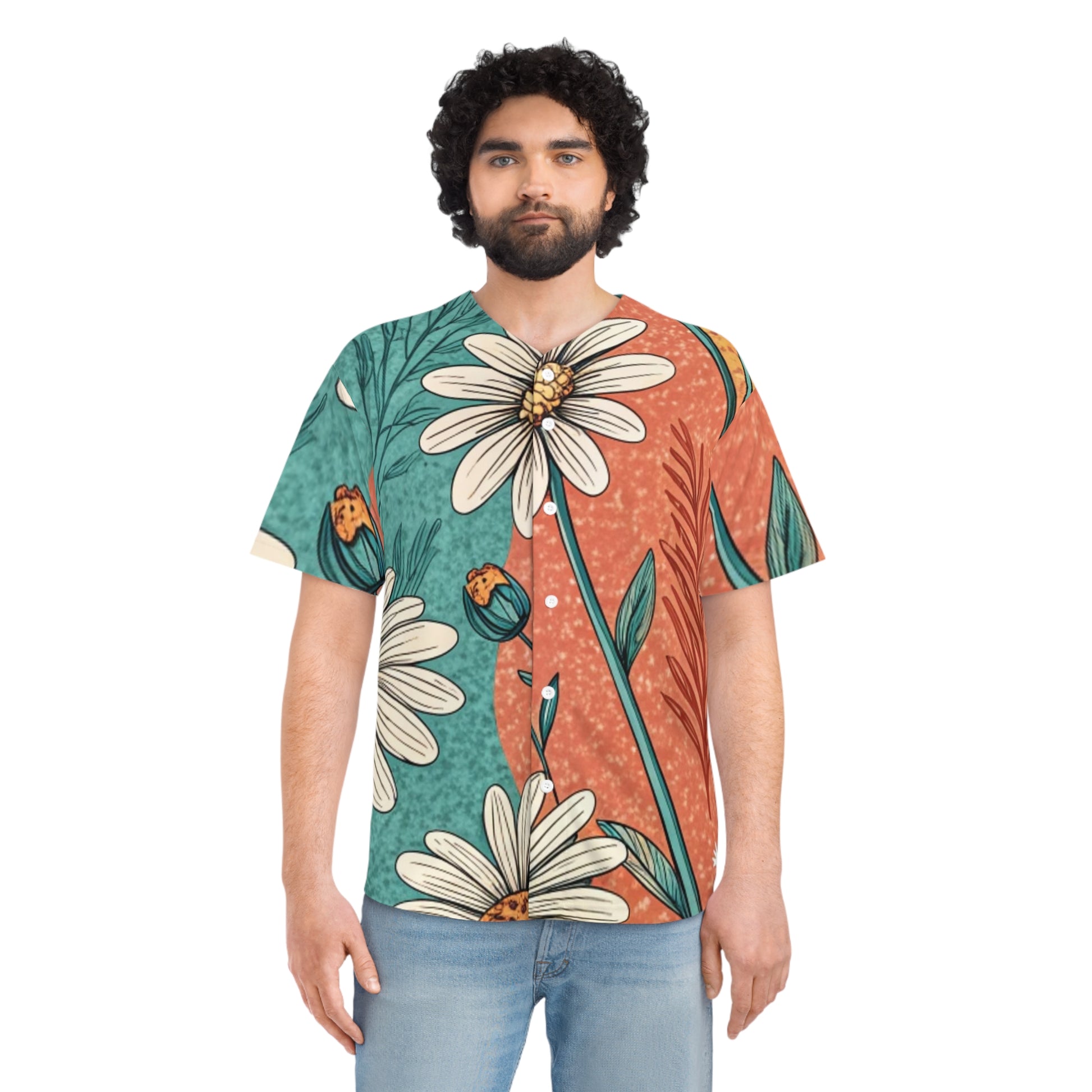 Retro Daisy Dream Men's Baseball Jersey (AOP), Artsulli - Art is Long, Life is Short, All Over Prints, , , , , , , 