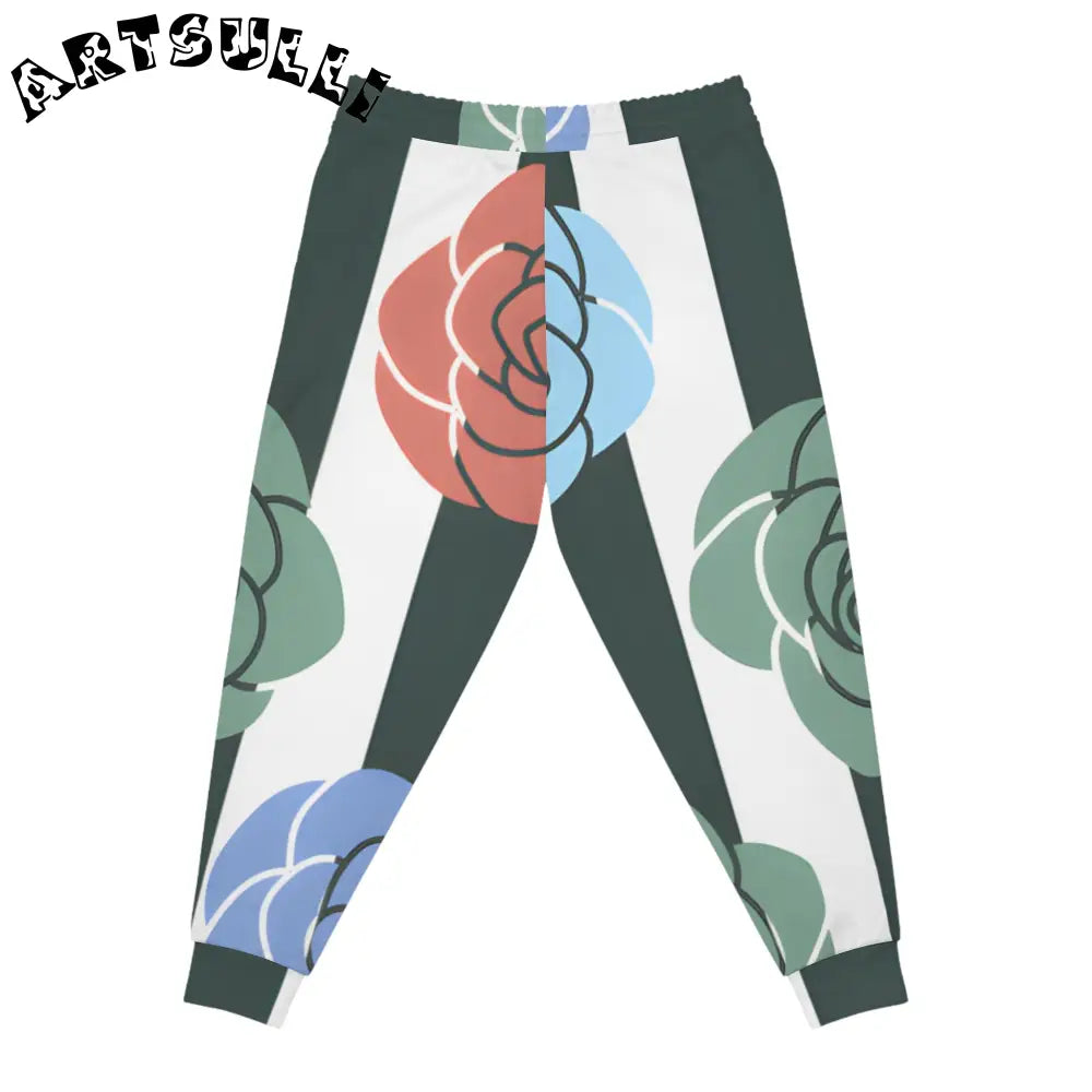 JAKKOUTTHEBXX Stripes x Roses Black and White Athletic Joggers (AOP)