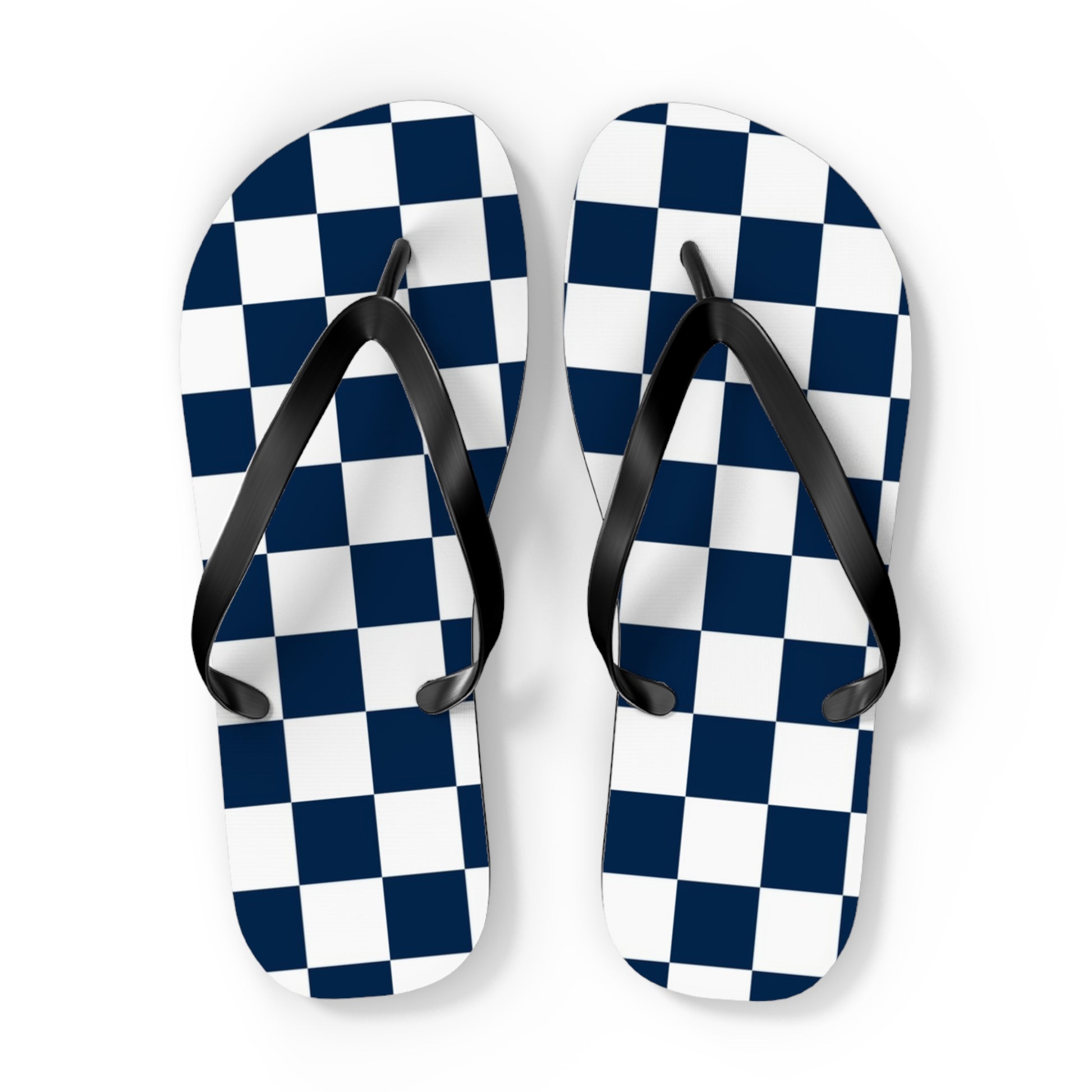Checkerboard White and Navy Blue Flip Flops, Artsulli - Art is Long, Life is Short, Shoes, Size, XL, Color, Black sole, , , 24106070919746731235