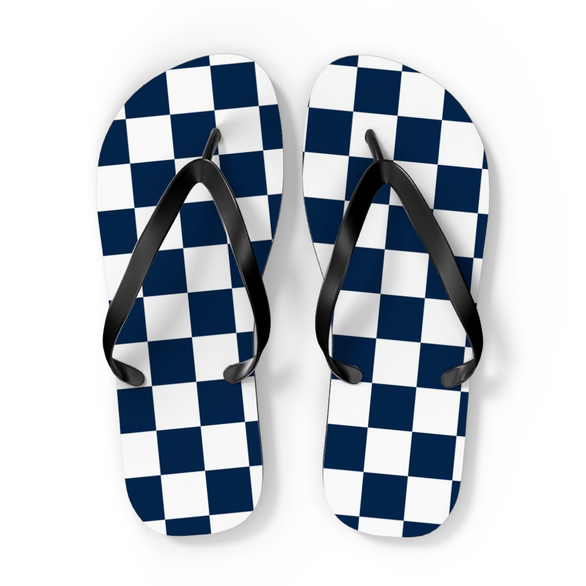 Checkerboard White and Navy Blue Flip Flops, Artsulli - Art is Long, Life is Short, Shoes, Size, XL, Color, Black sole, , , 24106070919746731235