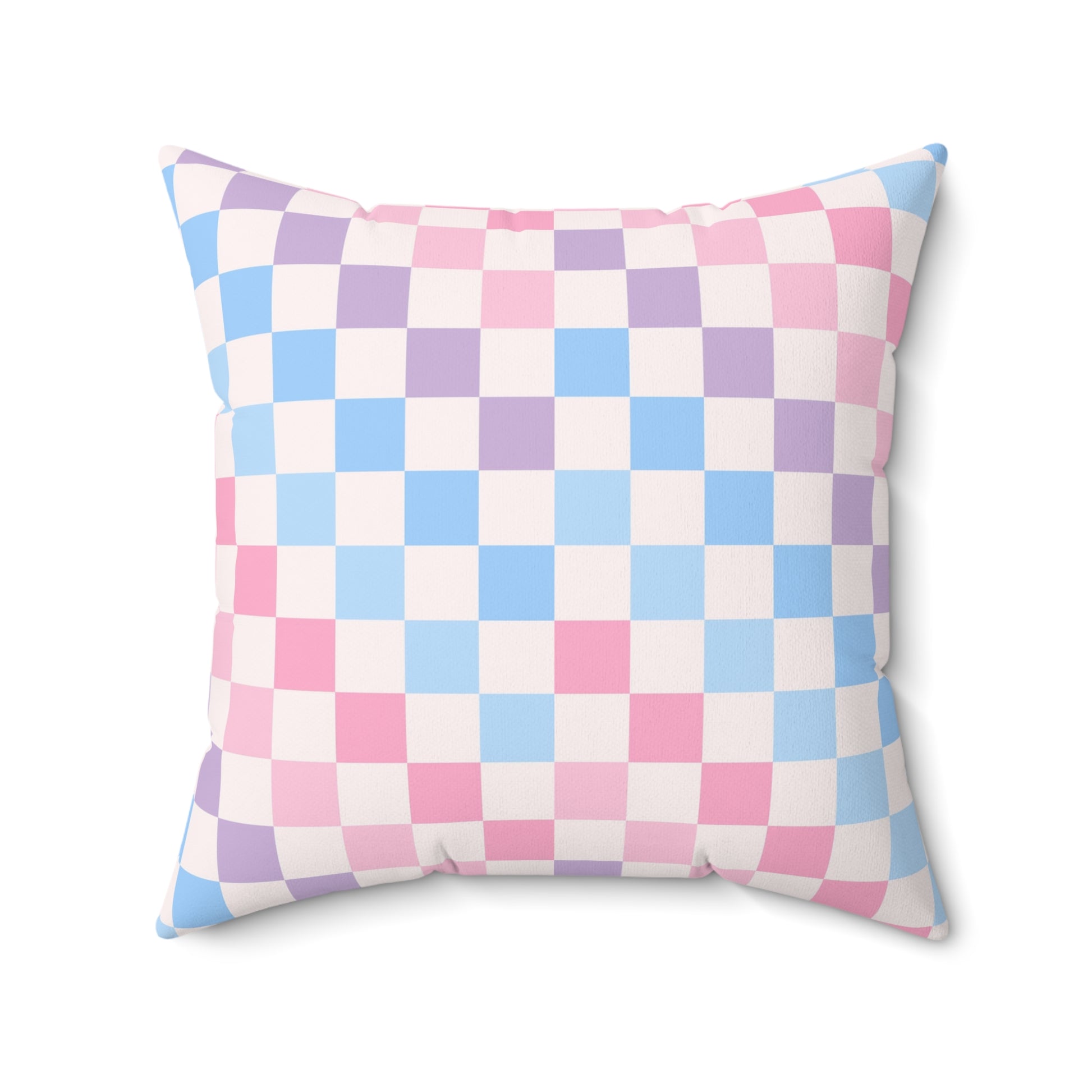Checkerboard Pink and Blue Spun Polyester Square Pillow, Artsulli - Art is Long, Life is Short, Home Decor, Size, 20" × 20", , , , , 28487360652070059801