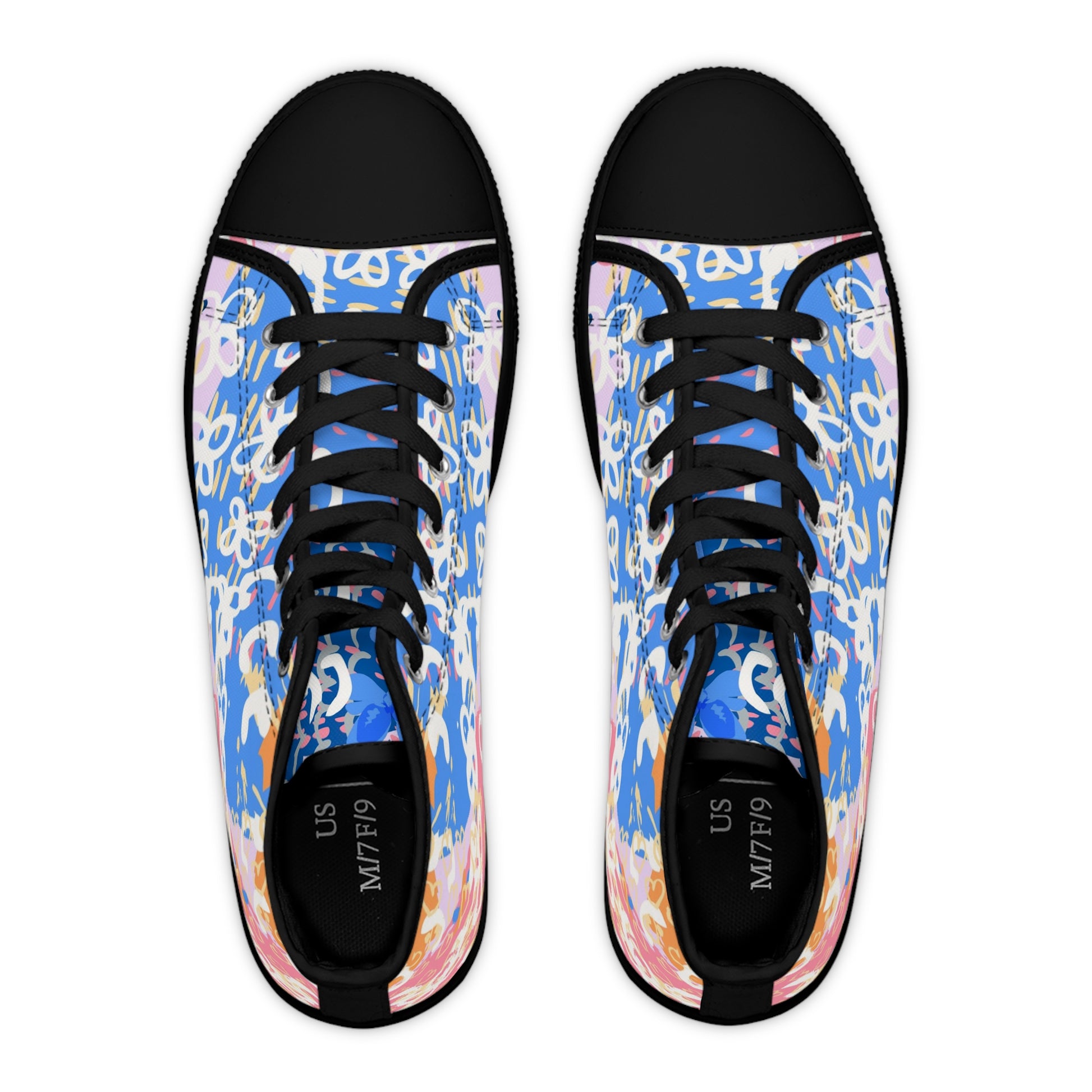 Flowers x Doodles x Hearts Multi-Color Women's High Top Sneakers, Artsulli - Art is Long, Life is Short, Shoes, , , , , , , 