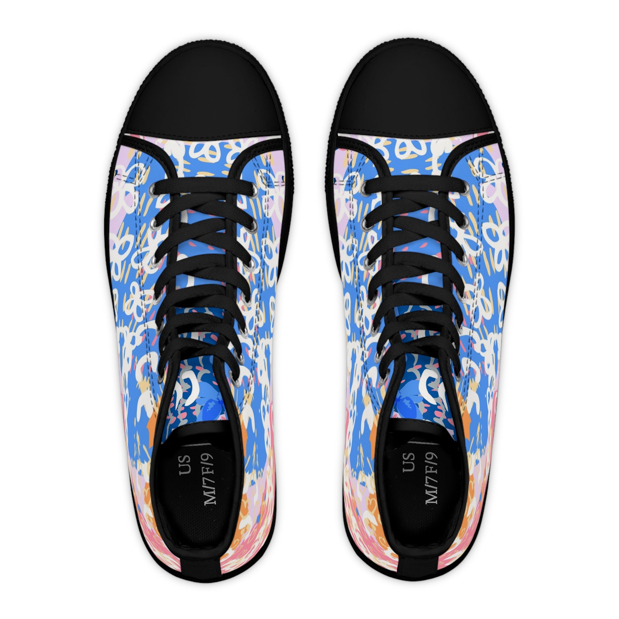 Flowers x Doodles x Hearts Multi-Color Women's High Top Sneakers, Artsulli - Art is Long, Life is Short, Shoes, , , , , , , 