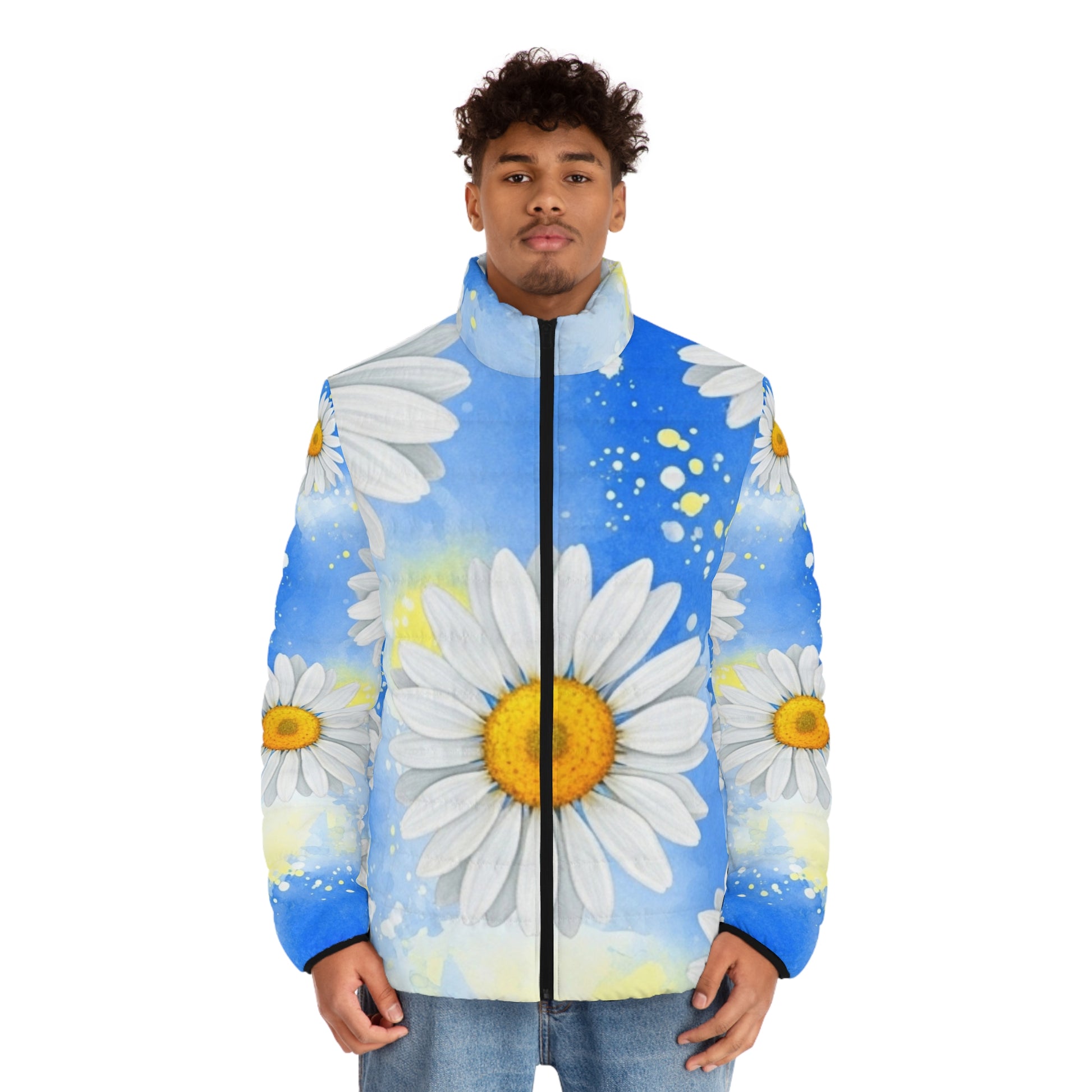 Daisies Men's Puffer Jacket (AOP), Artsulli - Art is Long, Life is Short, All Over Prints, , , , , , , 