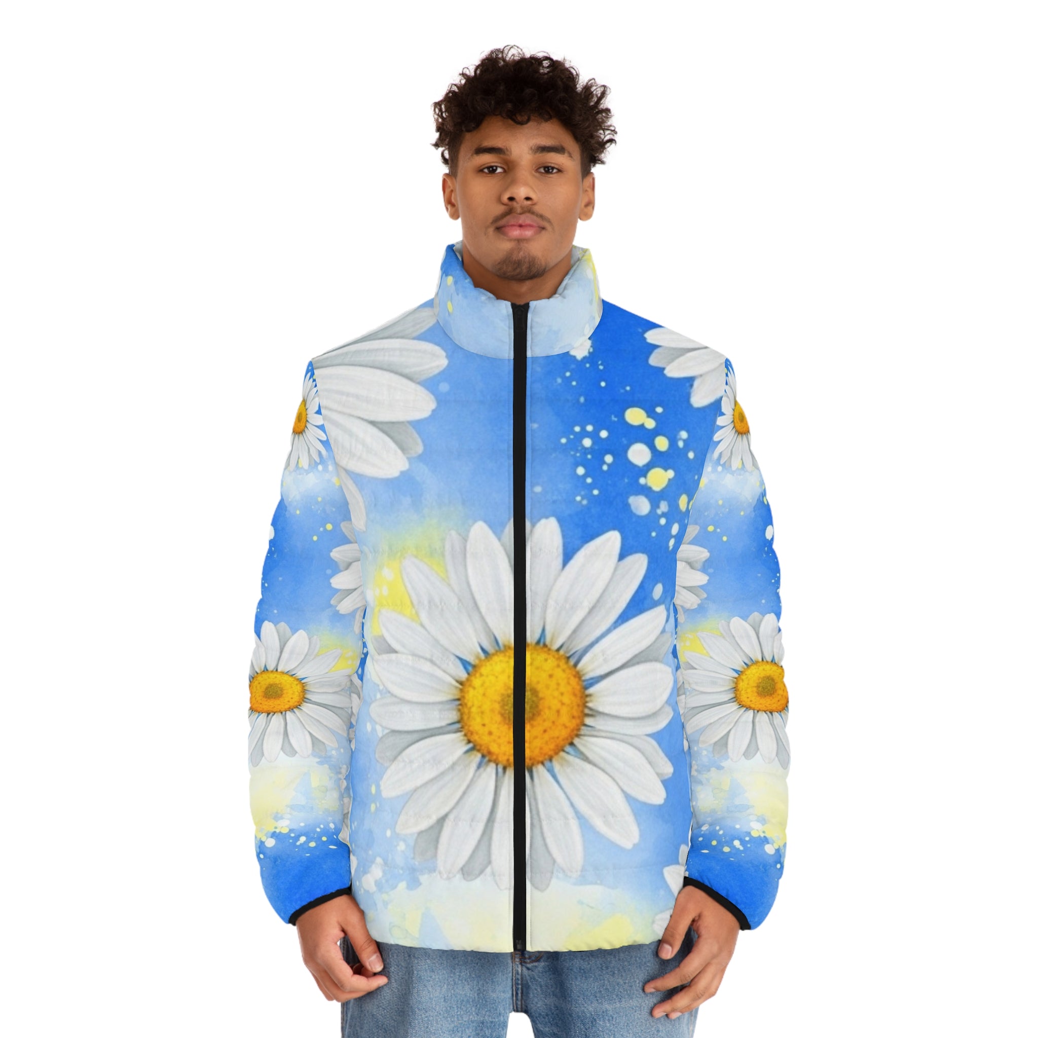 Daisies Men's Puffer Jacket (AOP), Artsulli - Art is Long, Life is Short, All Over Prints, , , , , , , 