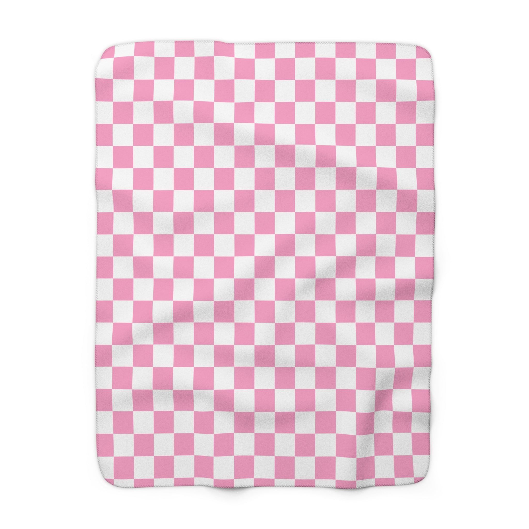 Checkerboard II Hot Pink and White Sherpa Fleece Blanket, Artsulli - Art is Long, Life is Short, Home Decor, Size, 50" × 60", , , , , 31764094666446079186