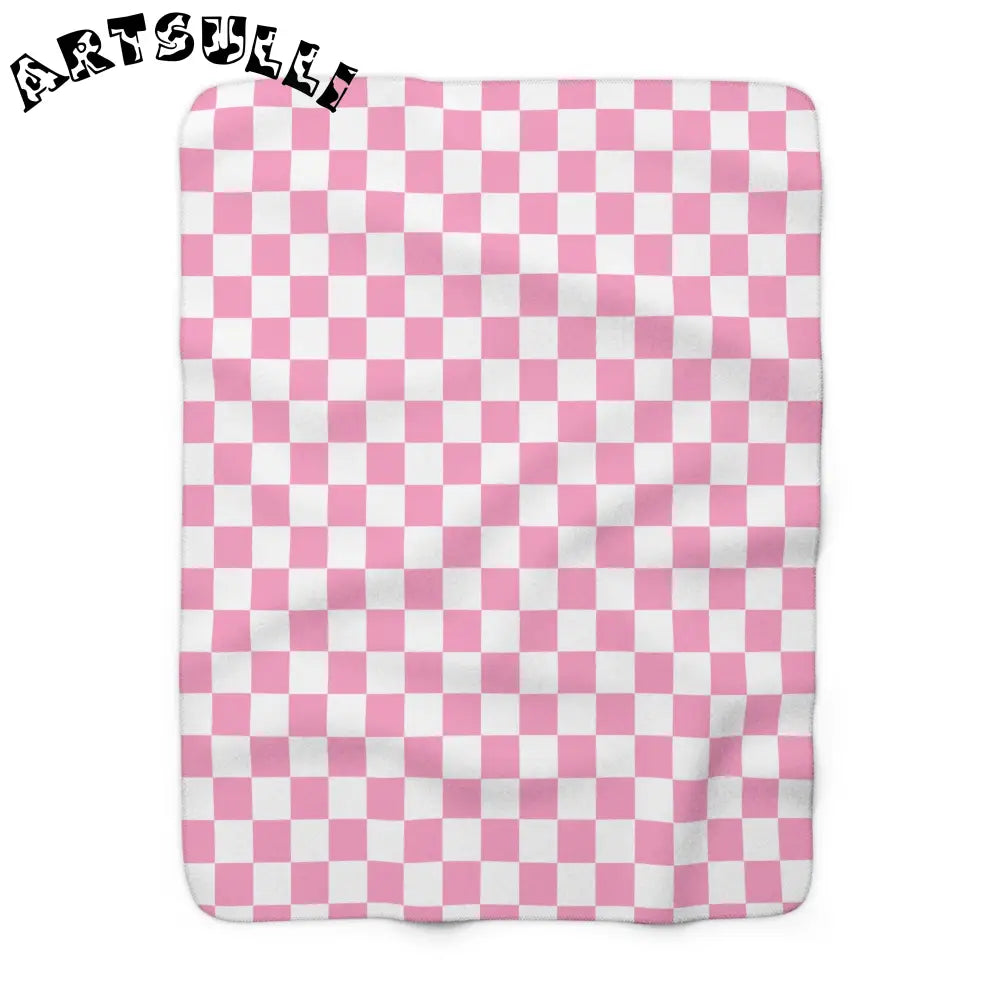 JAKKOUTTHEBXX Checkerboard II Hot Pink and White Sherpa Fleece