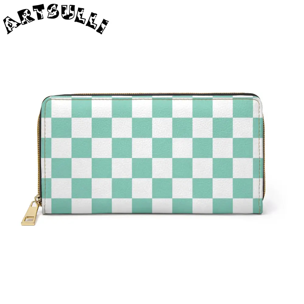 JAKKOUTTHEBXX Checkerboard Light Green Zipper Wallet JAKKOUTTHEBXX